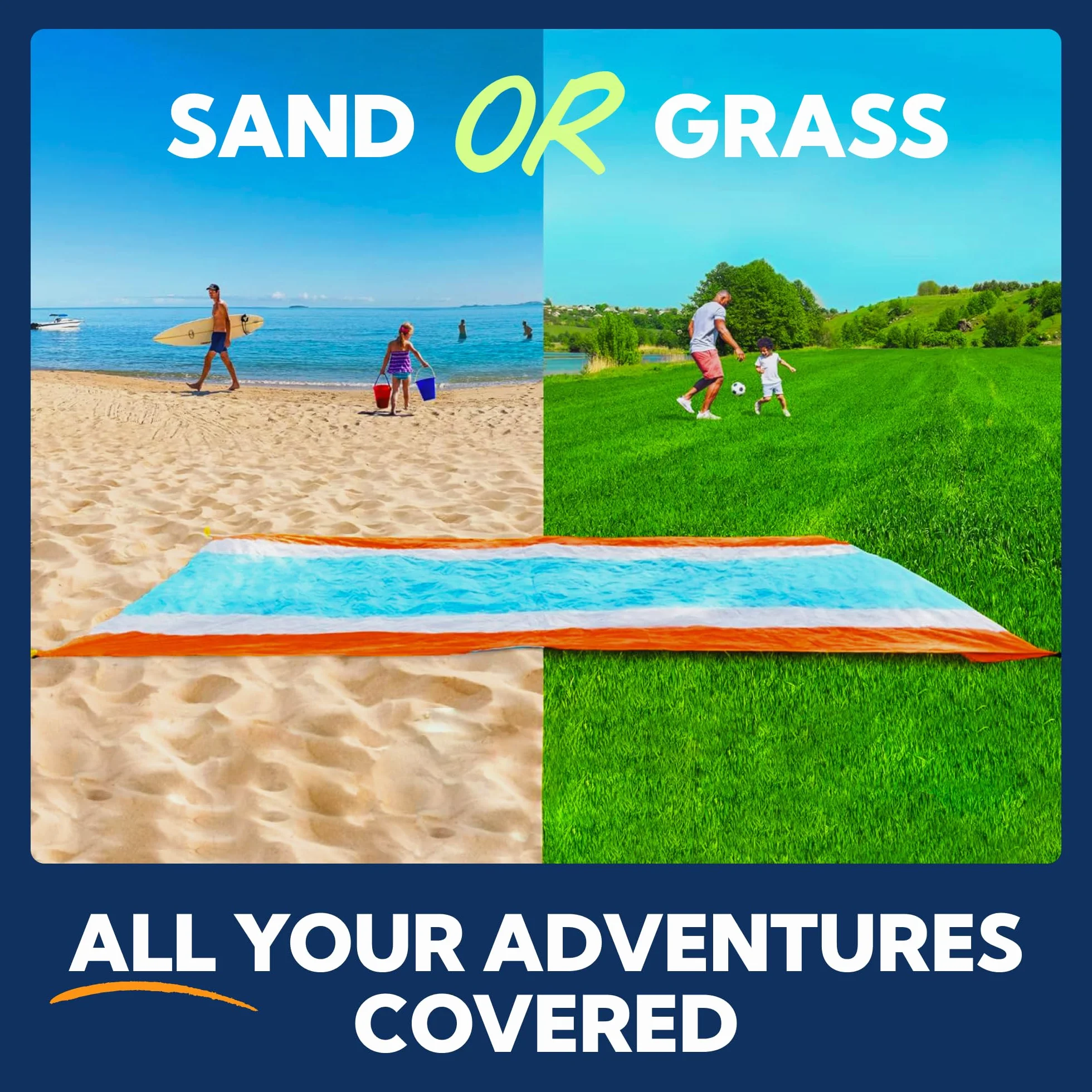 SUN NINJA Sand Proof Beach Blanket 10'x9' Lightweight Quick Dry with Travel Bag