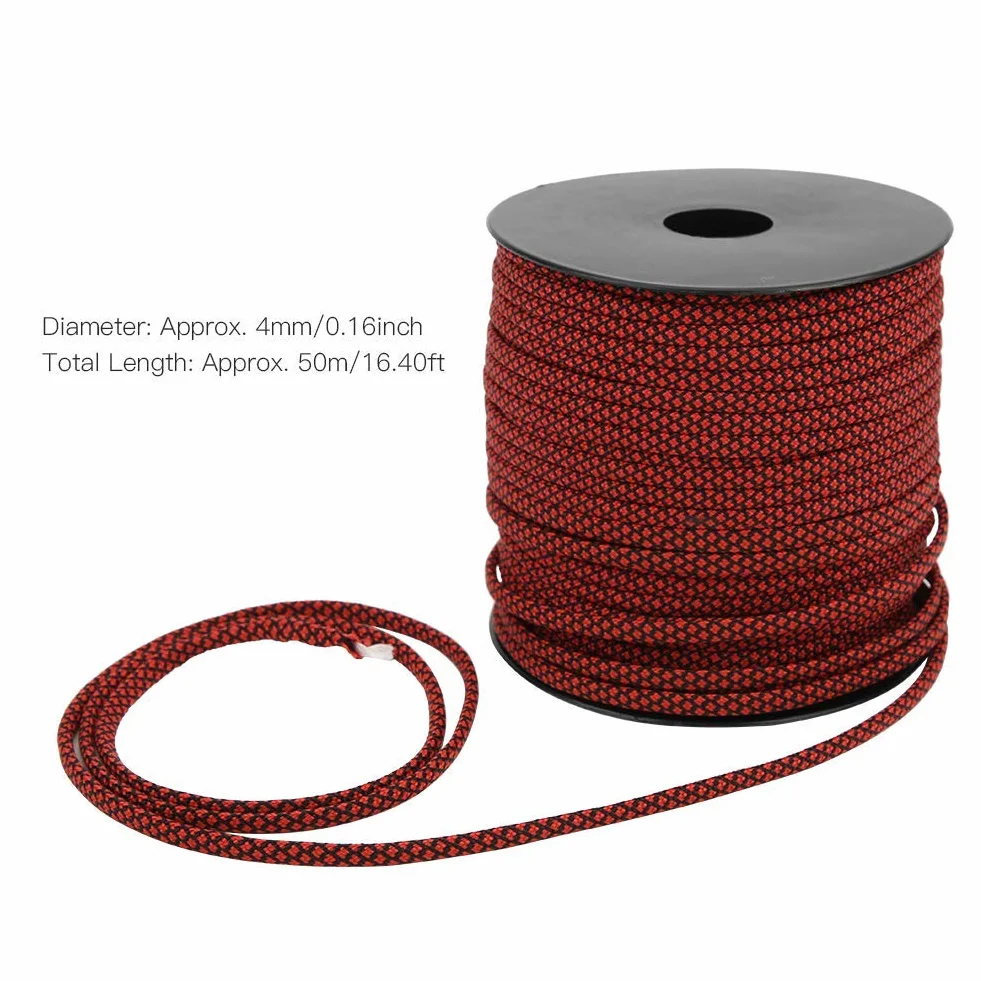 Rollo de 7 Core Paracord 50M 4mm Grueso para Camping Tejer Pulsera (Rojo)