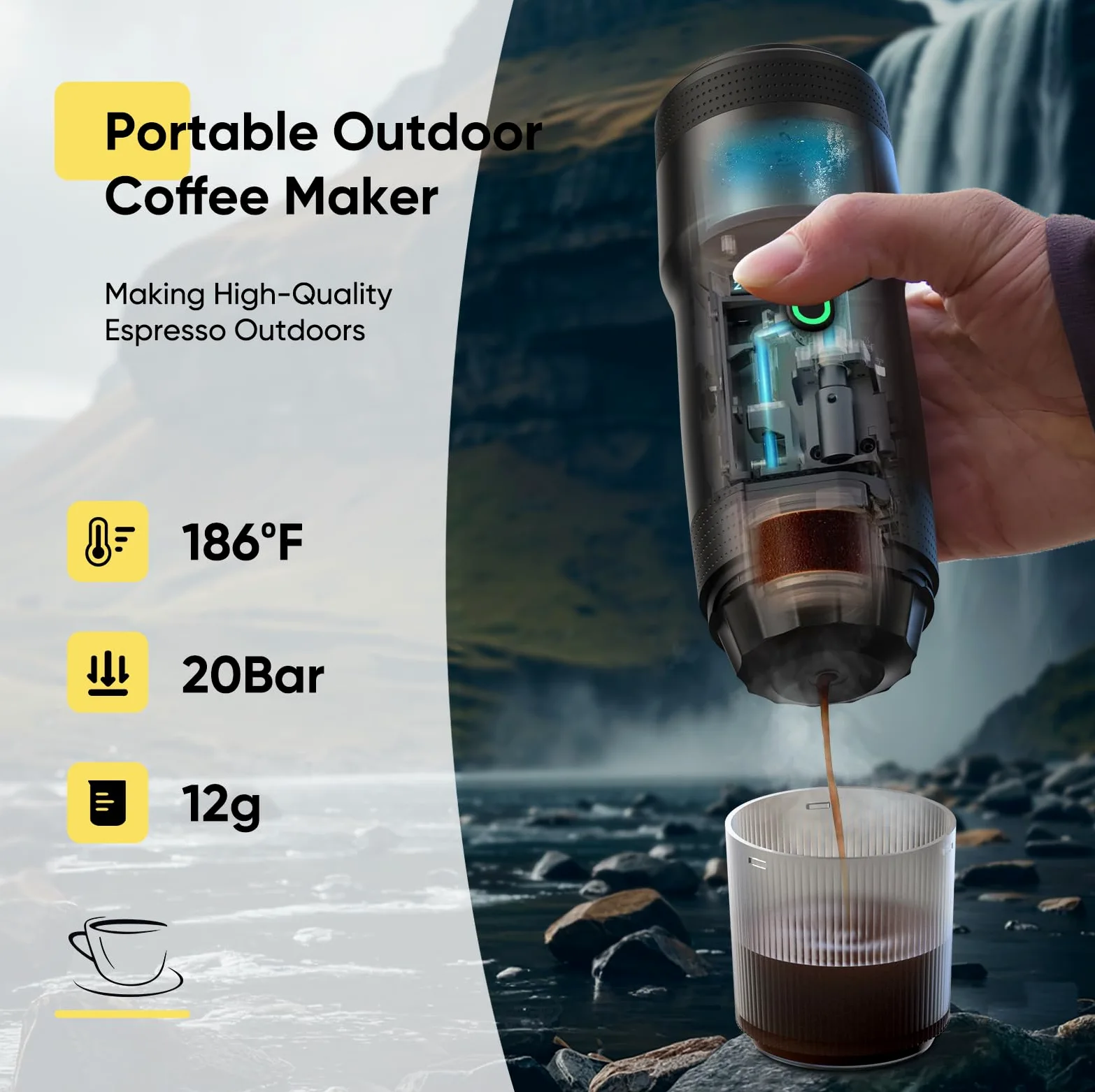 Cafetera espresso eléctrica portátil, autocalentamiento con USB-DC, cafetera de viaje para camping, compatible con cápsulas NS y café molido, cafetera portátil para senderismo, caravana, hogar