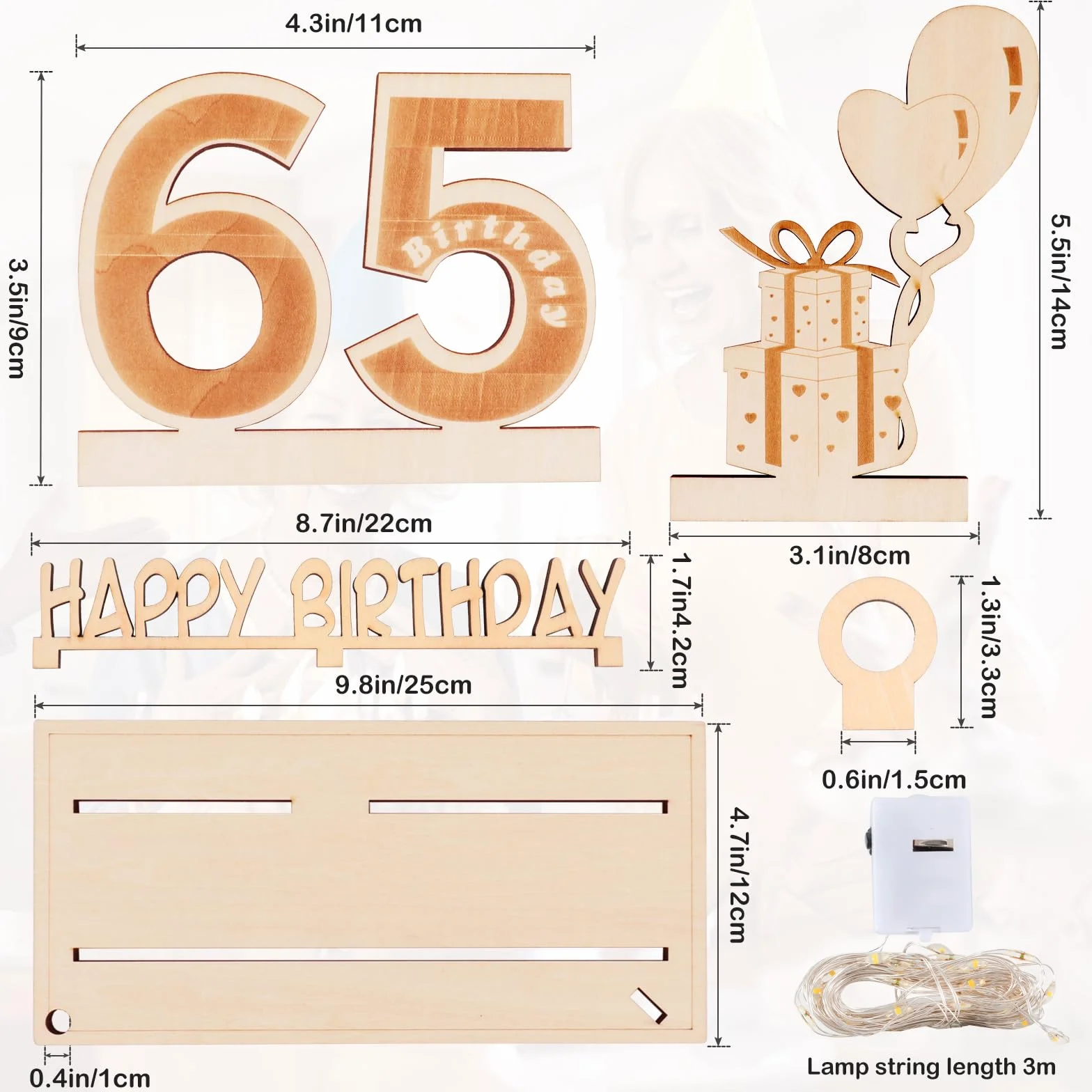 Regalos Originales de 65 Cumpleaños, Seutgjie Decoracion 65 Cumpleaños para Hombre Mujer con Tira de Luces LED y Libro de visitas para Aniversarios
