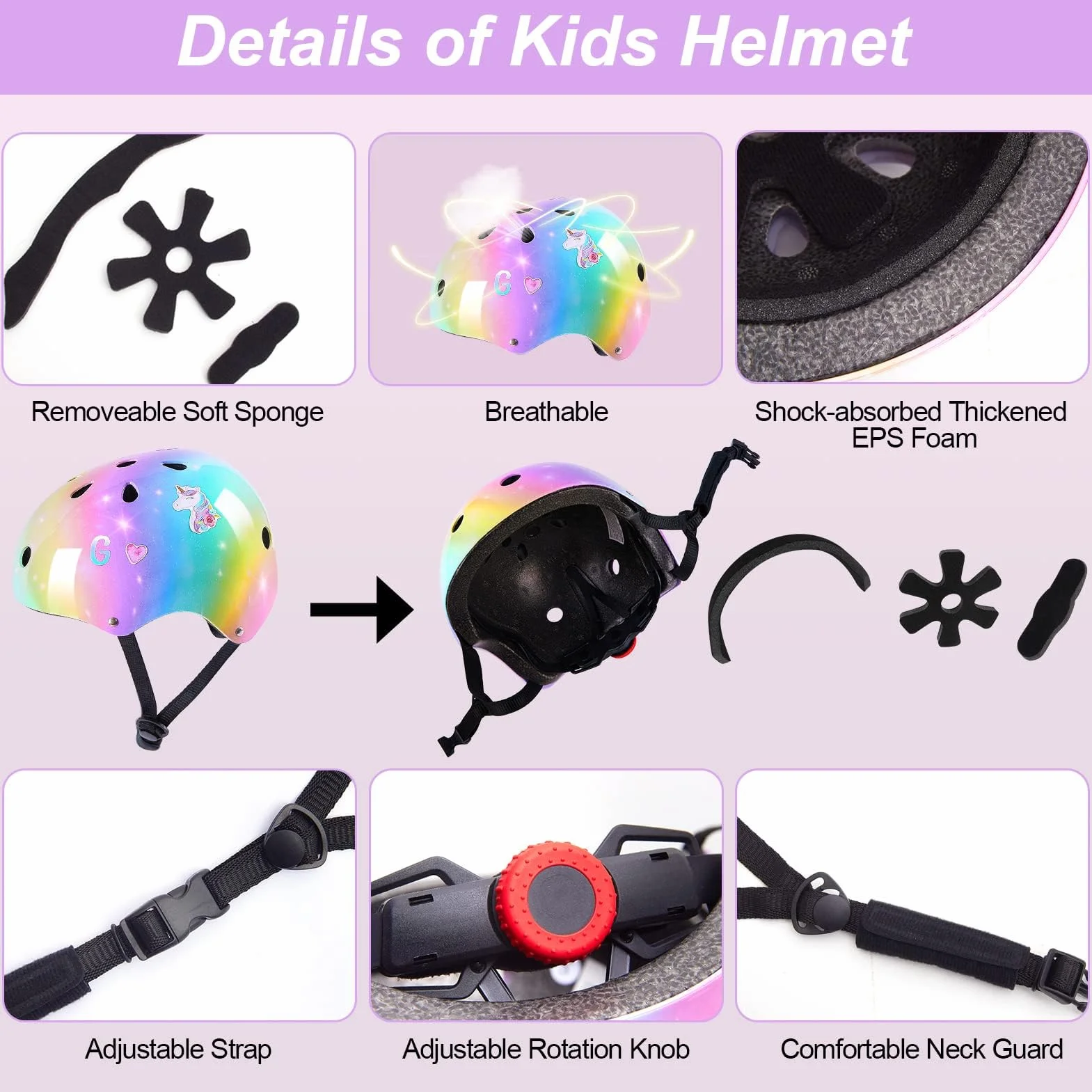 Conjuntos de Patinajes Niños Unicorn Castle Protecciones Patines Niña Ajustables Rodilleras Coderas Skate Bicicleta Monopatín
