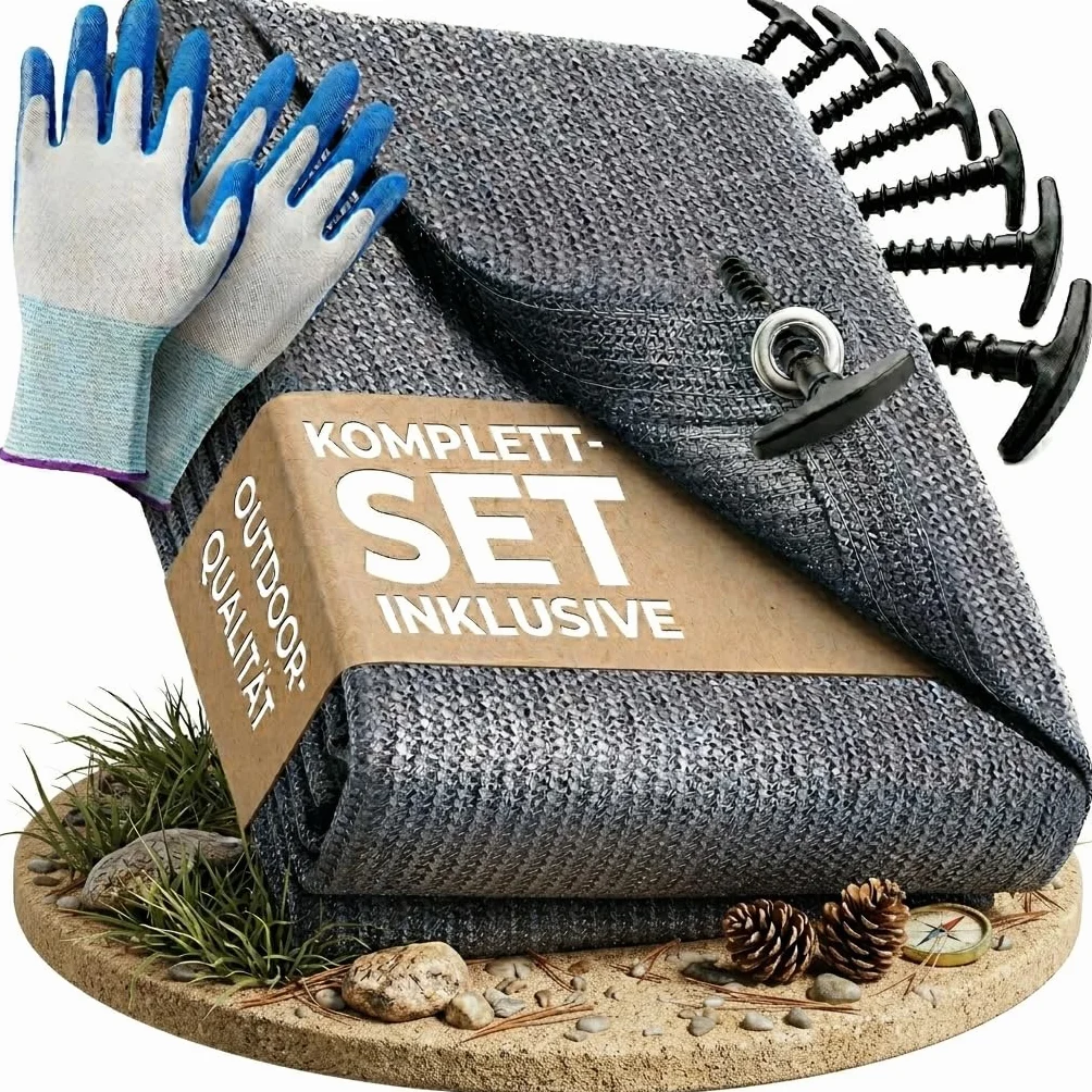 Alfombra para Exteriores Azul/Gris Varios Tamaños para Camping Caravanas con Bolsa Guantes y 8 Piquetas