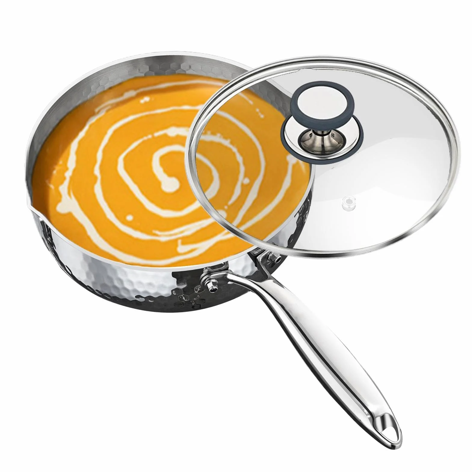 Cazo Con Tapa Batería De Cocina Antiadherente En Acero Inoxidable | Cazo Pequeño Para Vapor Y Salsas Para Cocinar En Casa: Freír, Hervir, Cocer A Fuego Lento, Sopas Y Comidas Saludables