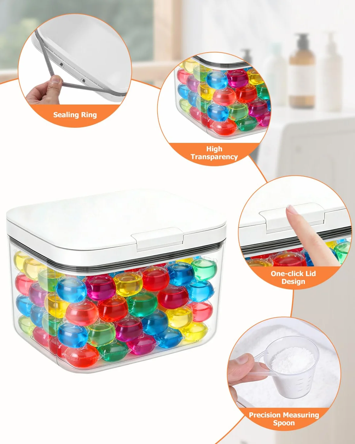 Almacenamiento de detergente, caja de almacenamiento de 2,8 l con tapa, dispensador de detergente en polvo, recipiente para detergente en polvo con tapa hermética, apto para detergente