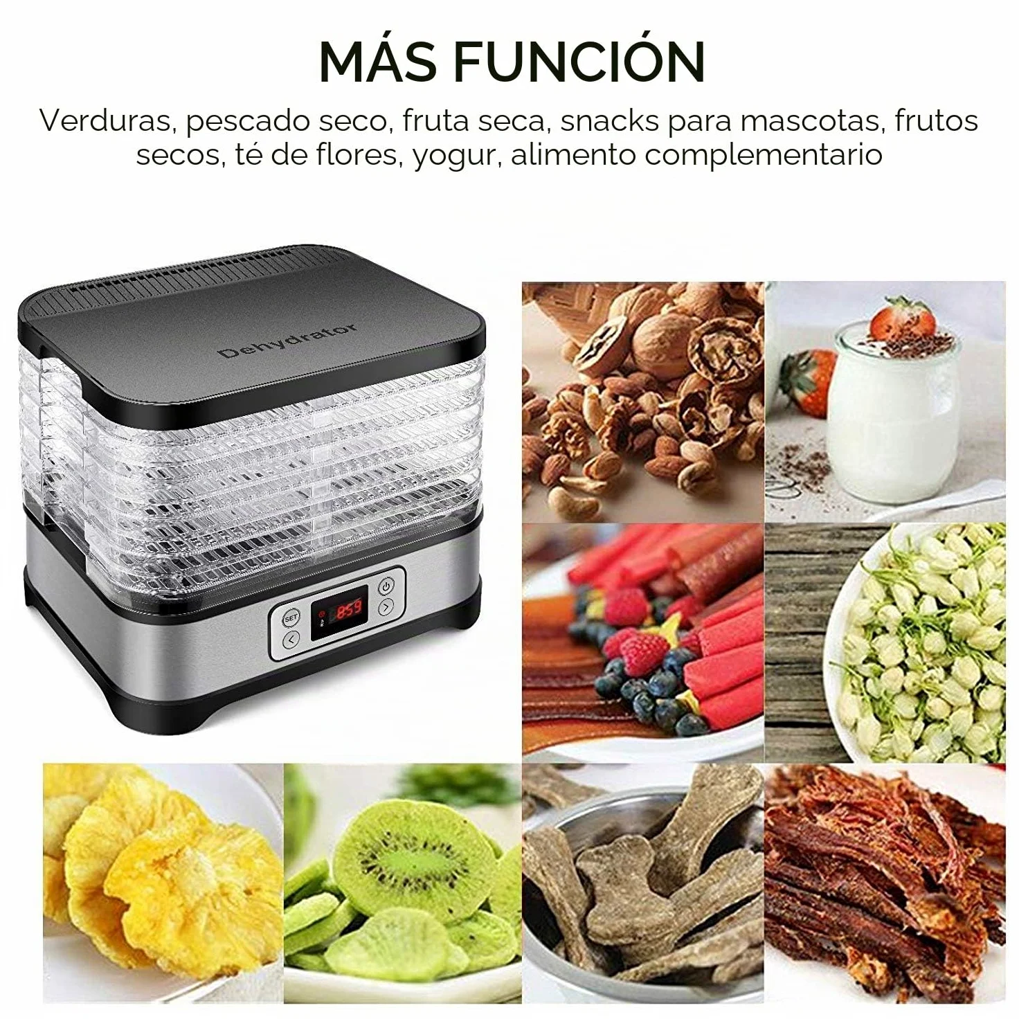 Deshidratador con regulador de temperatura, deshidratador para alimentos, carne, frutas, verduras, deshidratador, sin BPA, 8 niveles/400 W