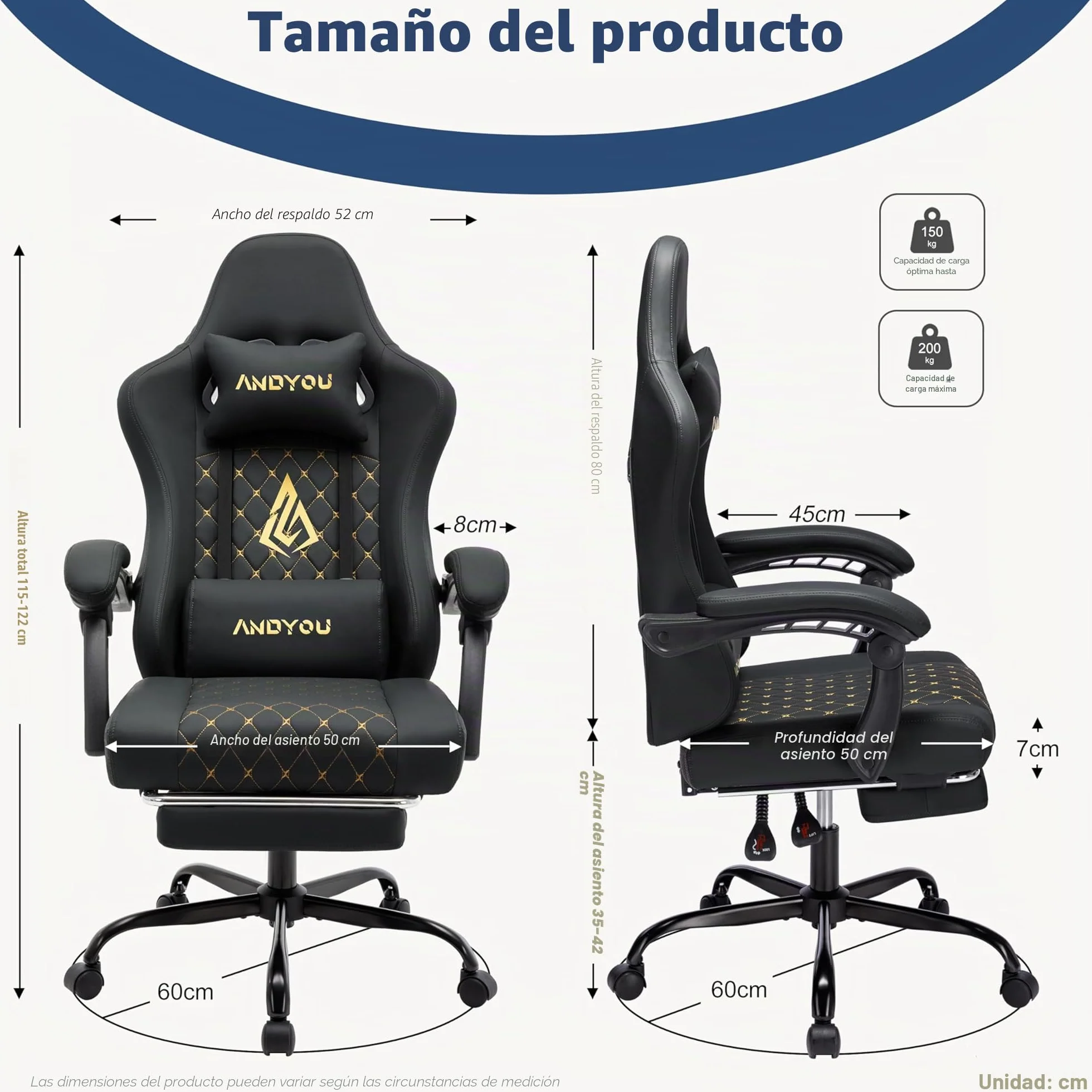 Andyou Silla Gaming Ergonómica Profesional con Soporte Lumbar - Silla Gamer para Adulto, Giratoria y Reclinable con Reposapiés Ajustable y Tela Transpirable, Soporte 150 kg para Oficina y PC