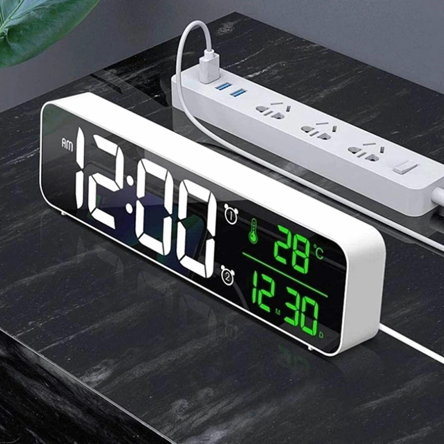 Despertador, Regulador de Brillo con USB/batería(White)