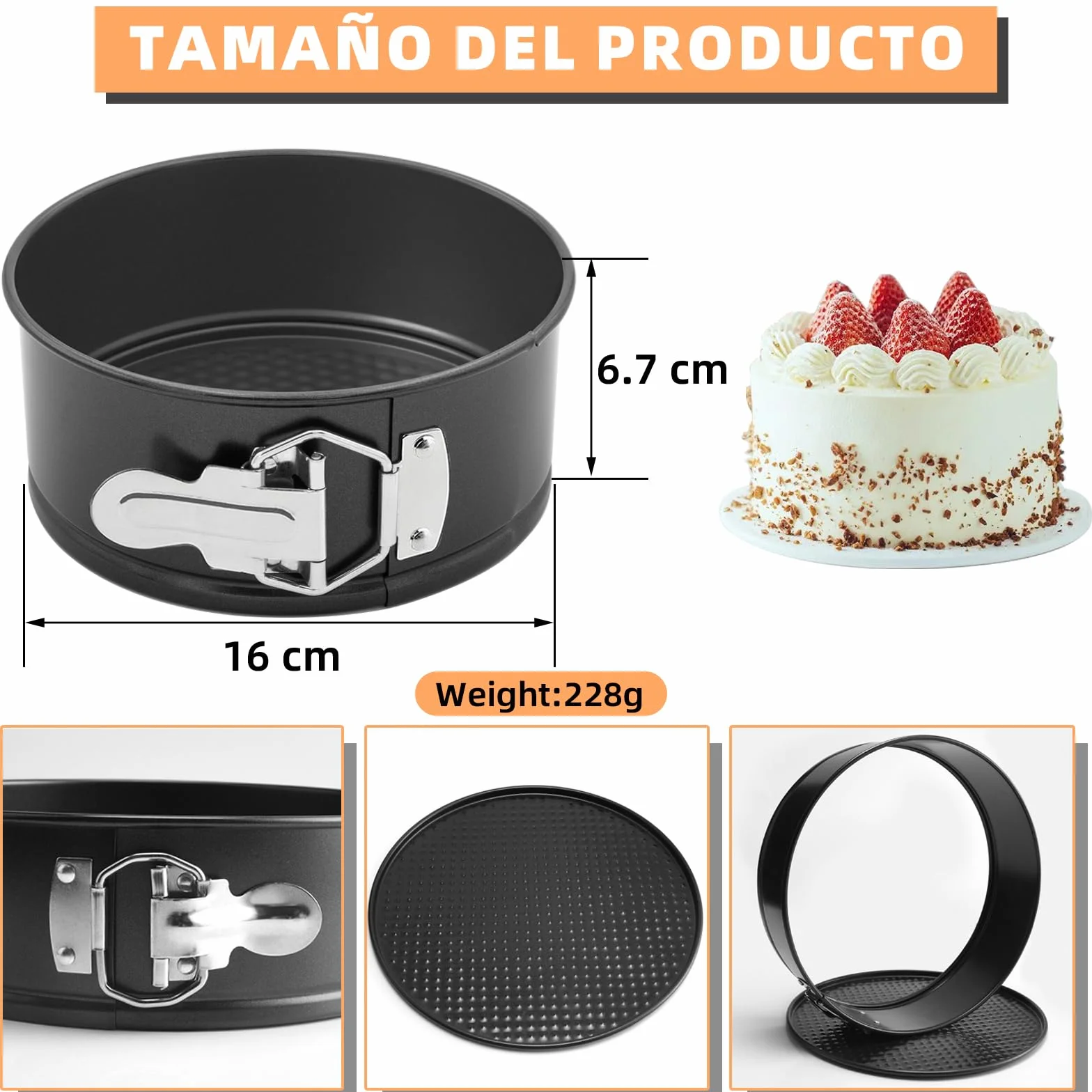 Molde Desmontable,6 inch (aprox. 16 cm) Molde Tarta Desmontable,Molde Pan,Molde Tarta con revestimiento antiadherente inferior extraíble,Moldes Reposteria,Apto para pasteles,pizzas y panqueques