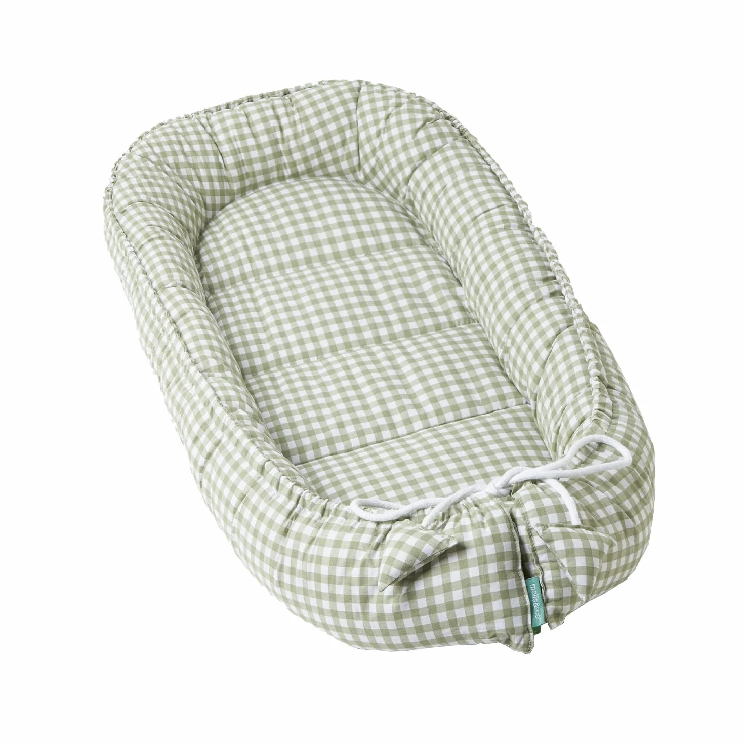 molis&co. Nido de Bebé 90 x 50 cm. Reductor de Cuna o Nido de Colecho para Bebe. Algodón. Cuna Portátil o de Viaje para recién Nacido. Mint Tea. Oeko-Tex 100.
