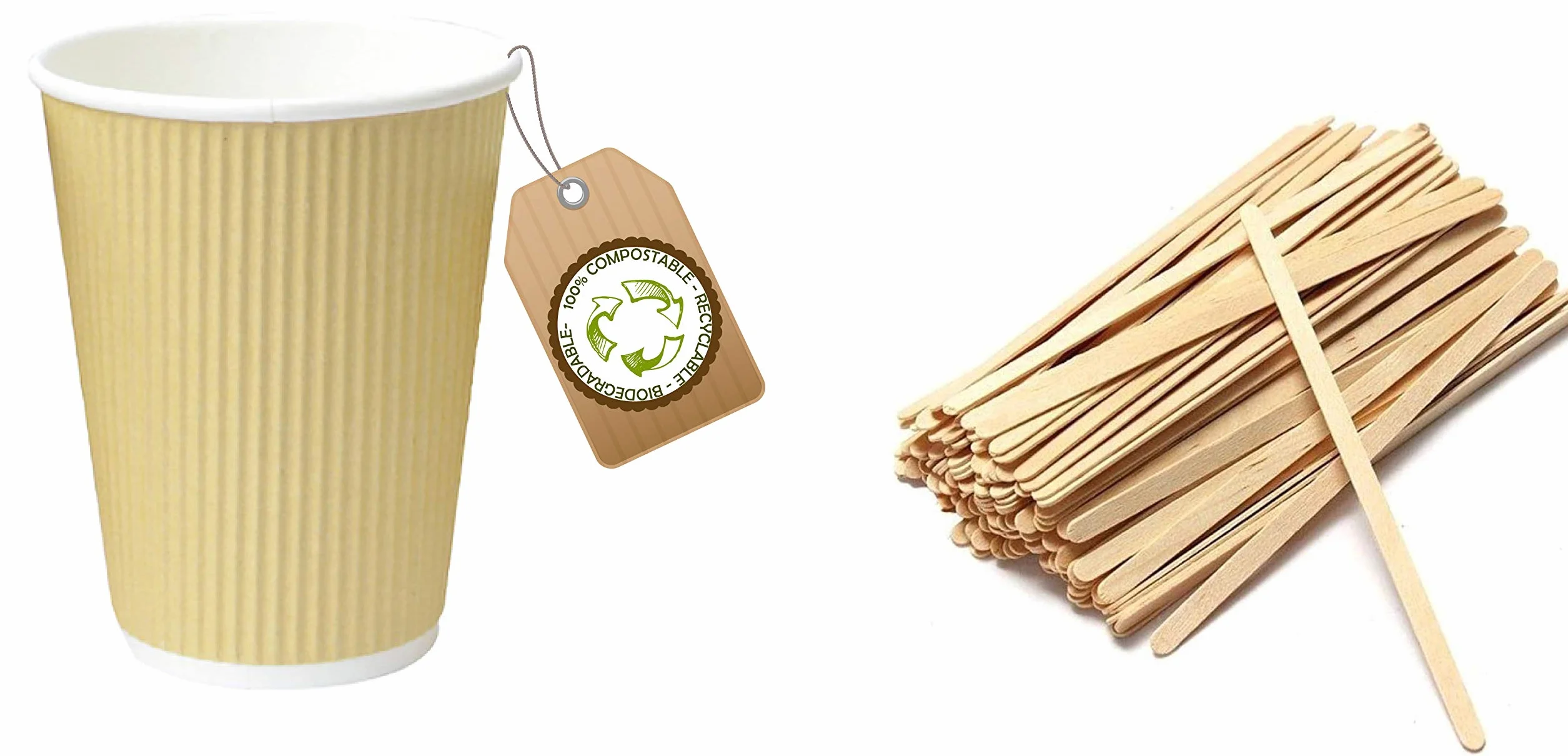 Vasos desechables de 230 ml, biodegradables, reciclables y compostables, de papel kraft con pared de doble capa para capuchino, agua o bebidas calientes y frías.