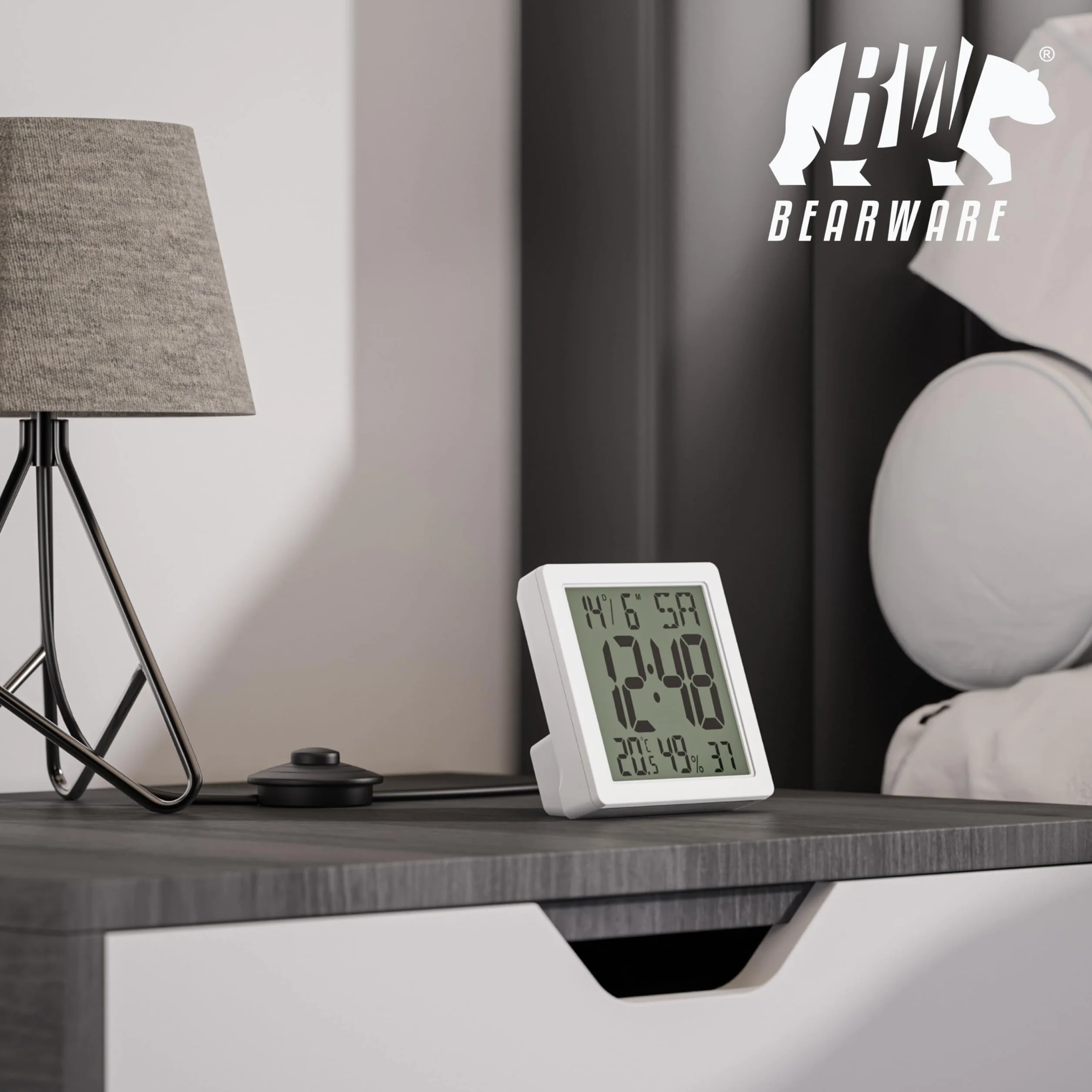 Reloj Despertador Digital con 10,3cm Pantalla LED de Temperatura Humedad Fecha y día, Alarm Cloc Snooze Termómetro Formato 12/24 horas, Reloj digital de Mesa de Viaje para Sala de Oficinas Familiares