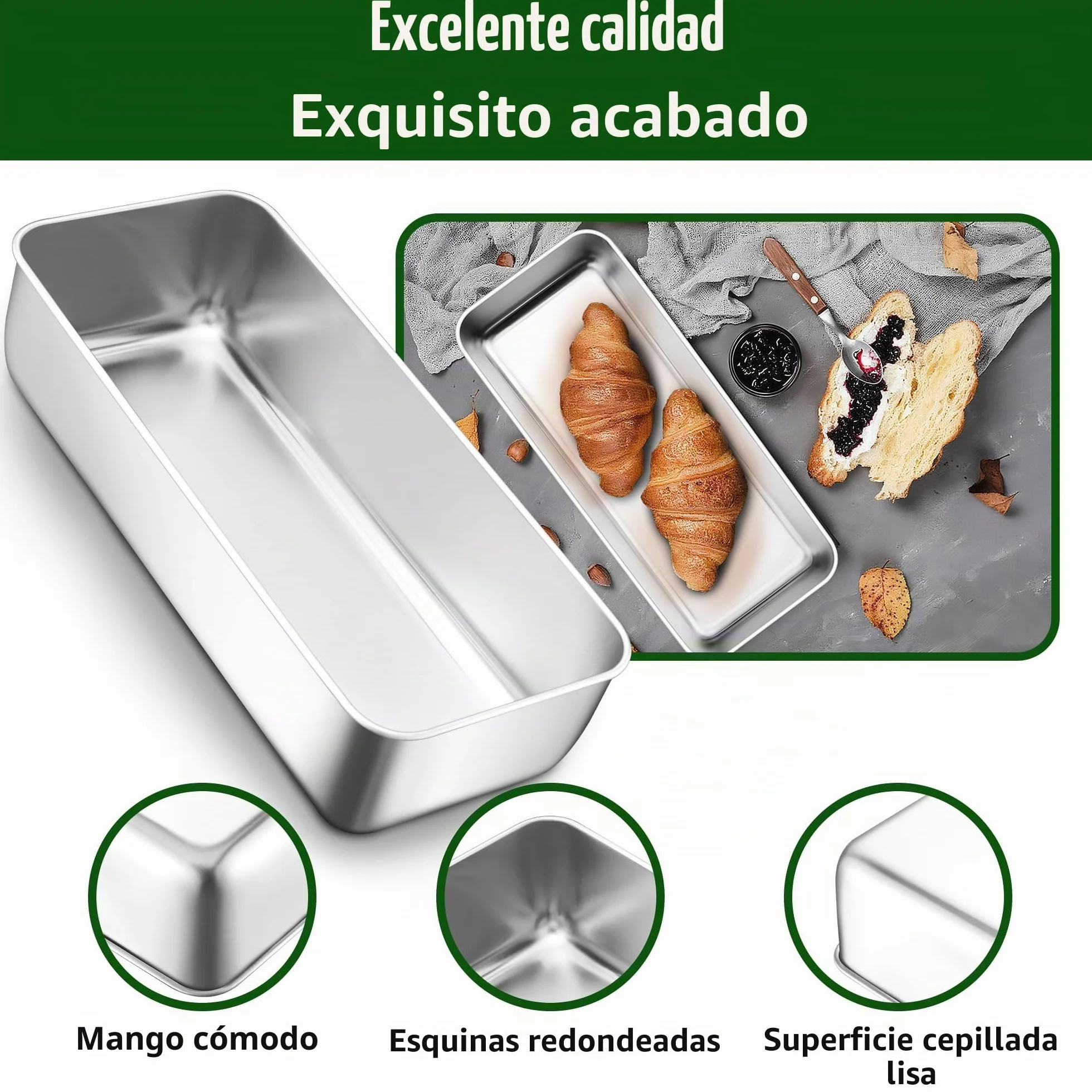 Joyfair Juego de 2 moldes de pan rectangulares de acero inoxidable, 31,2 cm, 7,5 cm de profundidad, para pan, pastel, tostadas, saludable y no tóxico, fácil de limpiar y apto para lavavajillas