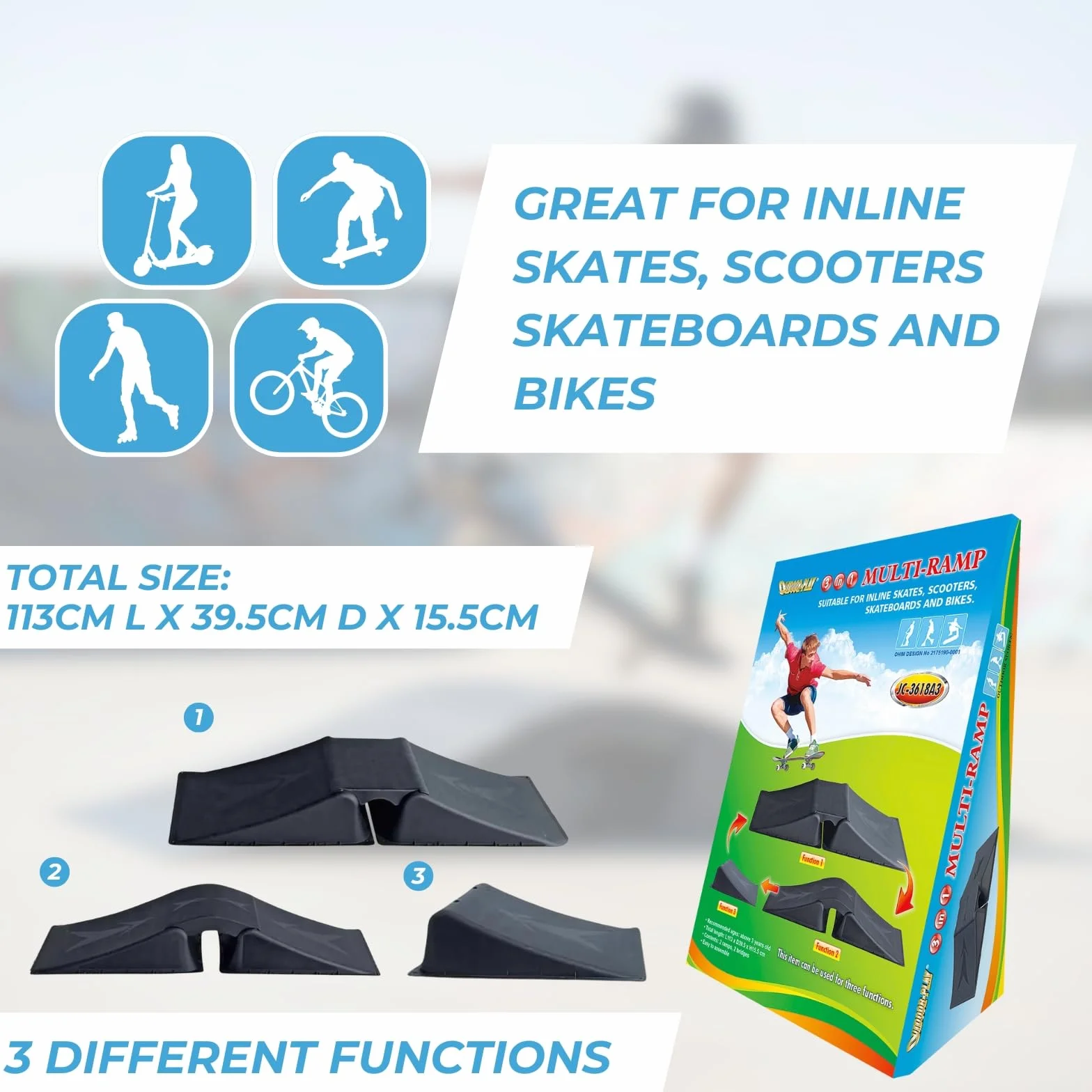 Outdoor Play Multi Rampa para Patines en Línea Patinete City Roller Skateboards y Bikes