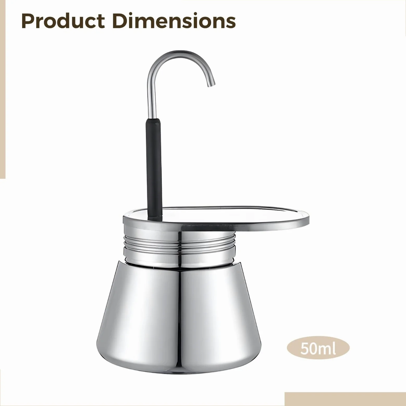 Cafetera Moka Pot de 3 tazas, cafetera de acero inoxidable, cafetera italiana con boquilla única