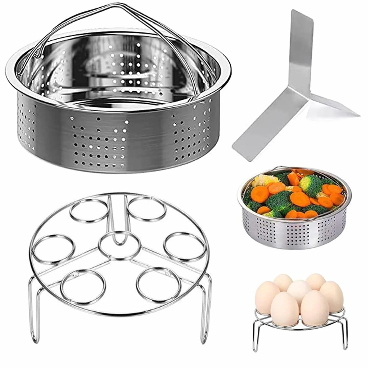 3 Piezas Rejillas Vaporera, Rejilla Vaporera Divisor, Rejilla Vaporera Huevos, Cesta Vapor Acero Inoxidable, Accesorios Olla Presión, Pared Divisoria Vaporera, para Verduras, Carne, Postres, Huevos