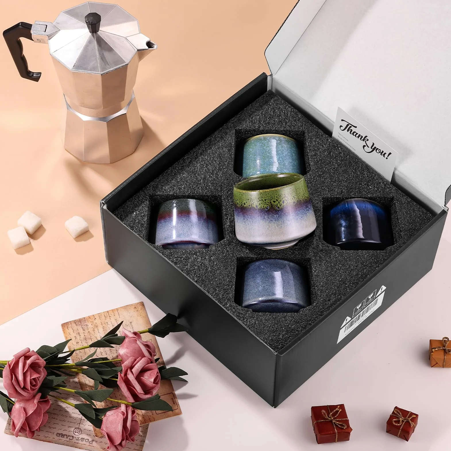 ecooe Tazas de capuchino, taza de café de porcelana de 200 ml, juego de tazas de té de capuchino de cerámica, para mujeres, hombres, mejor amiga, pareja