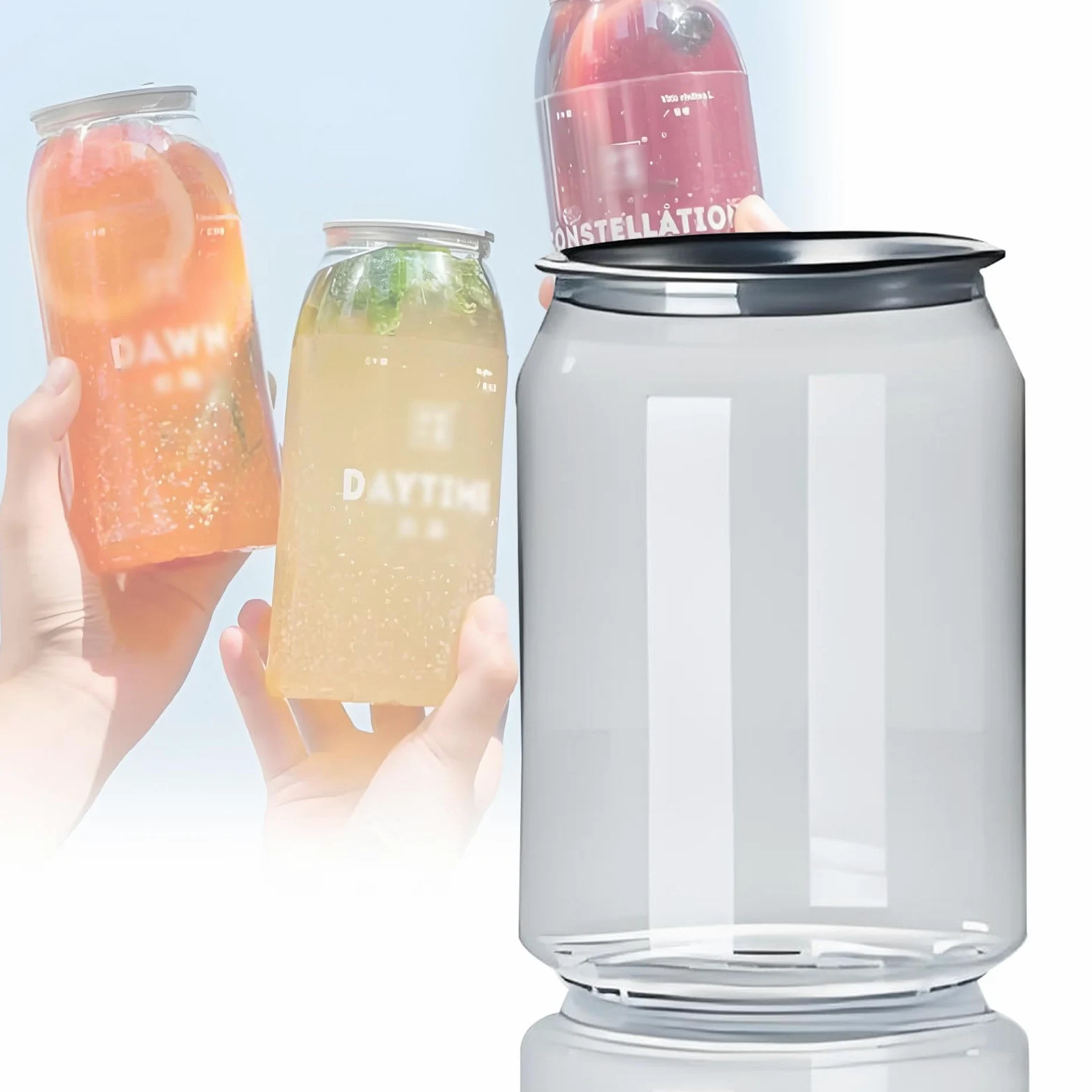 Paquete de 100 Vasos de plástico sellables de 16,9 oz (500 ml), Botellas de Jugo Desechables, con Tapas de Aluminio, a Prueba de Fugas, para Boba, Batidos y Bebidas. 100one-400ml