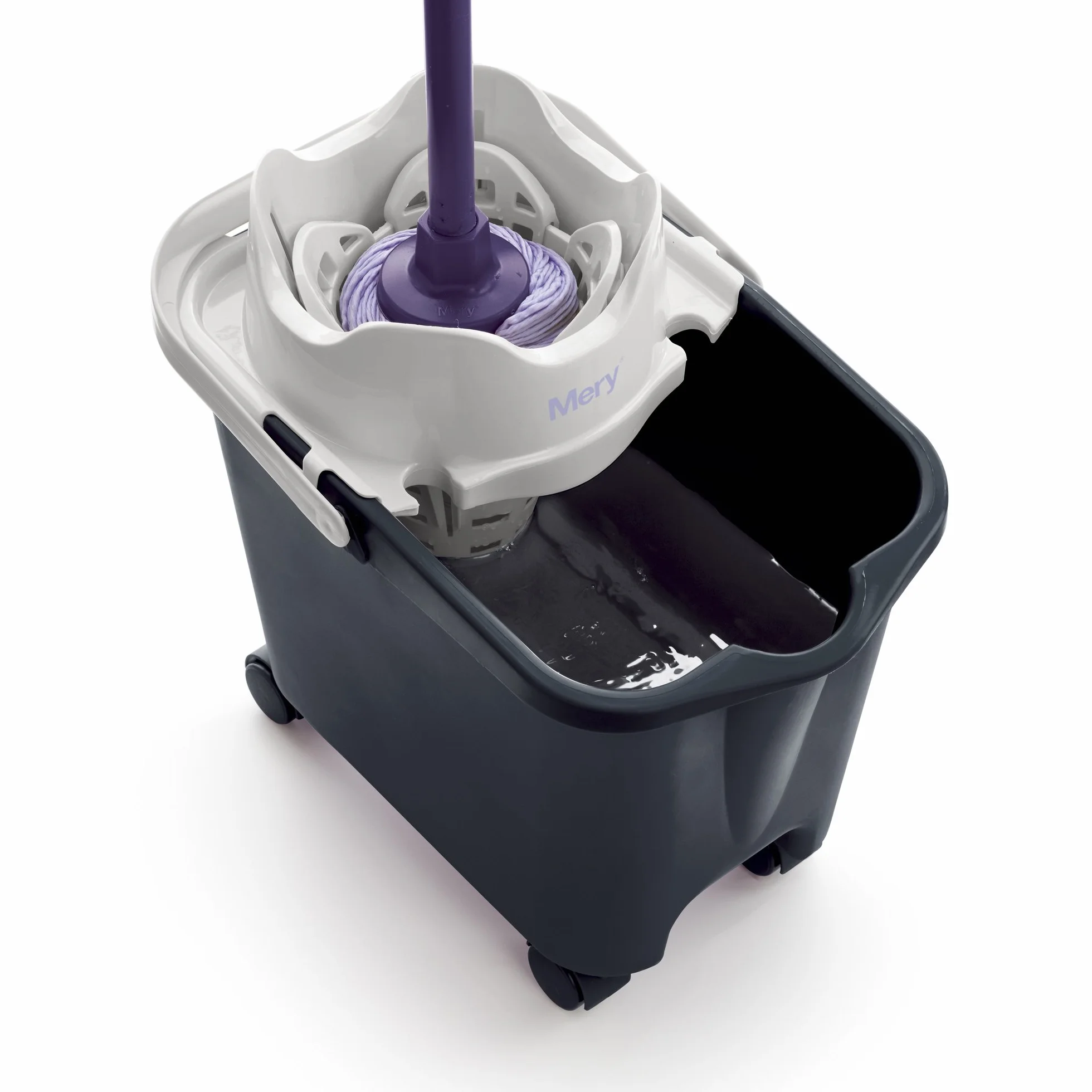 Mery | Cubo con Escurridor Automático | Cubo Fregona con Ruedas | Capacidad: 14L | Polipropileno | Acero | Gris Claro y Gris Oscuro