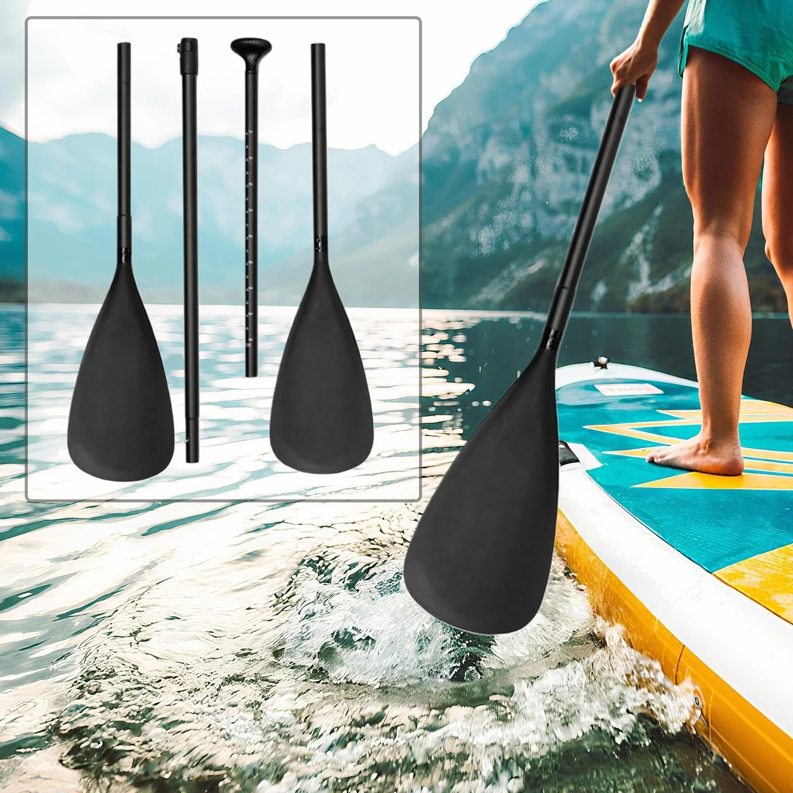 Remos de Kayak para Adultos 2 en 1 Longitud Ajustable Liberación Rápida Cabeza Simple y Doble