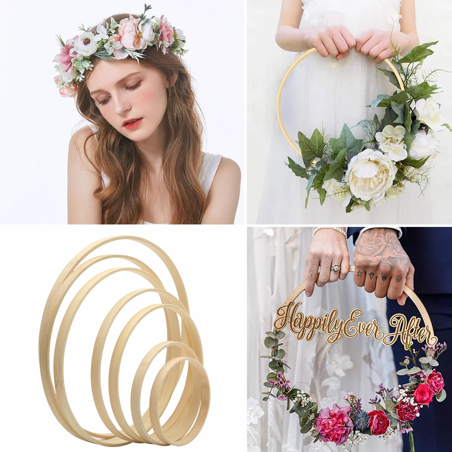 14 Aros de Madera de Bambú, 7 tamaños Anillos de Madera de Bambú, Macramé Aros de Madera para Atrapasueños, Manualidades, Corona de Boda y Manualidades para Colgar en la Pared, 8 10 13 15 17 18 20 cm
