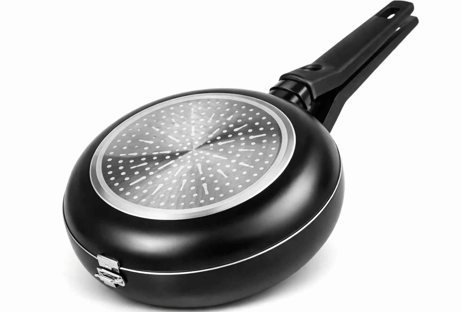 LS Kitchen - Doble Sartén Voltea Tortillas Volteo Fácil y Seguro - Sarten para Tortilla Patatas Jugosa - Sarten Doble para Tortillas - Vitro e Inducción - Diámetro 24 cm - Negra