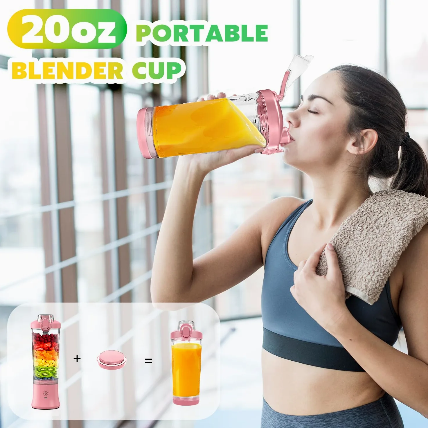 Licuadora portátil personal con funda aislada para batidos y batidos – Mini taza de licuadora de 20 onzas con 6 cuchillas, tapa de viaje, recargable por USB, licuadora pequeña para cocina, viajes,