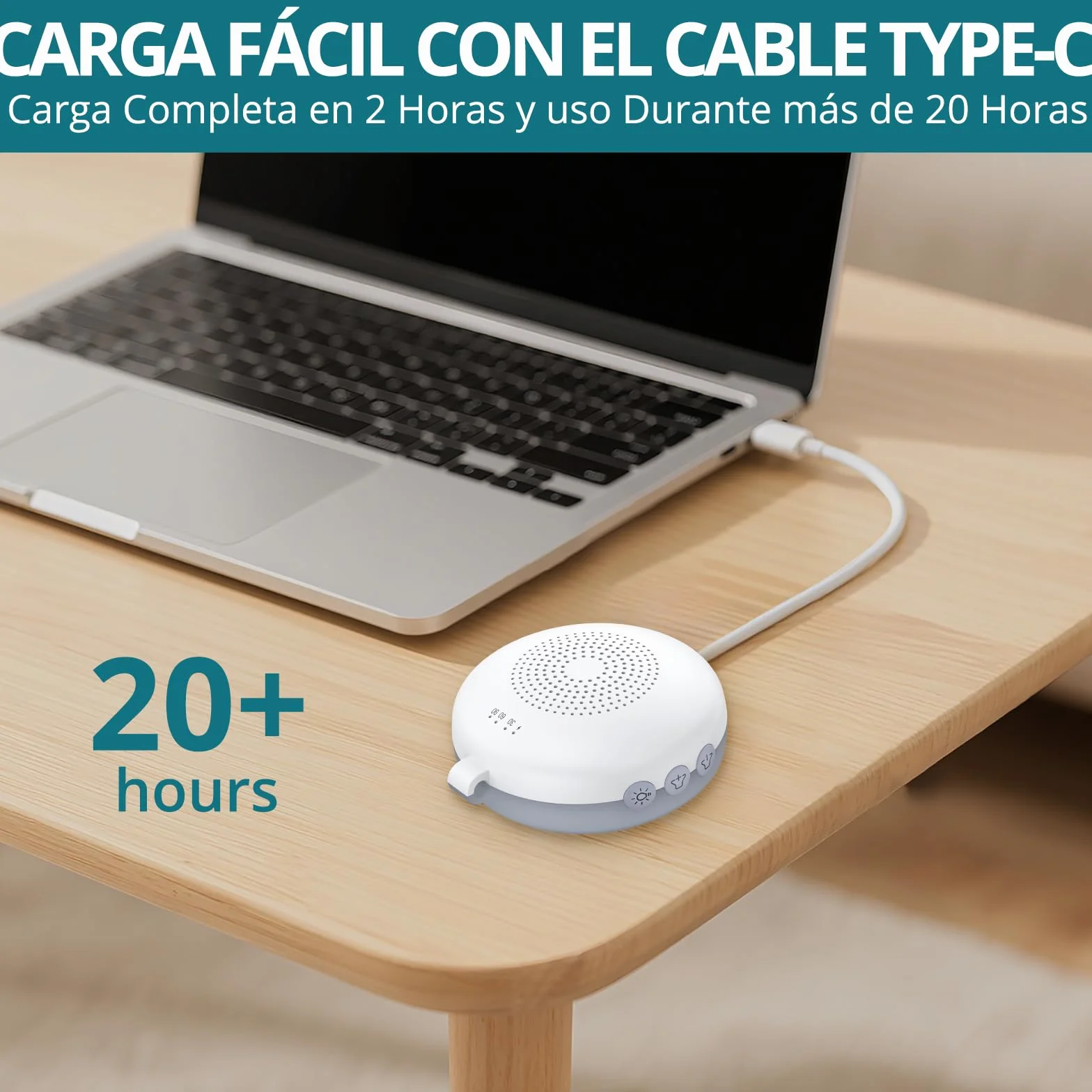 Máquina de Ruido Blanco para Dormir Bebé, Sonido Portátil con 12 Sonidos Relajantes, Luz Nocturna 6 Velocidades, Memoria y 3 Temporizadores