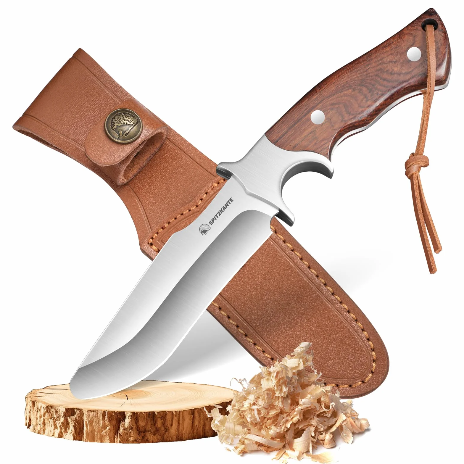 Cuchillo de talla 10 cm acero 3Cr13MoV full tang mango madera funda cuero