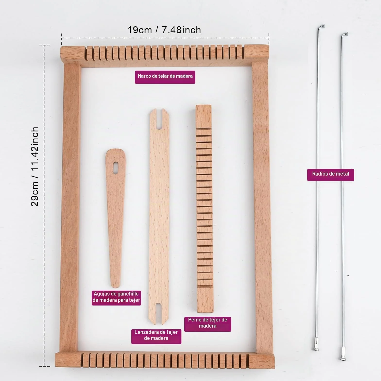 LYKTRIX Marco de Telaio de Tejer para Niños, Kit de Tela de Tejer de Madera, Incluidos Hilos, Peine, Lanzadera y Lana para Principiantes y Niños - 29 x 19 cm