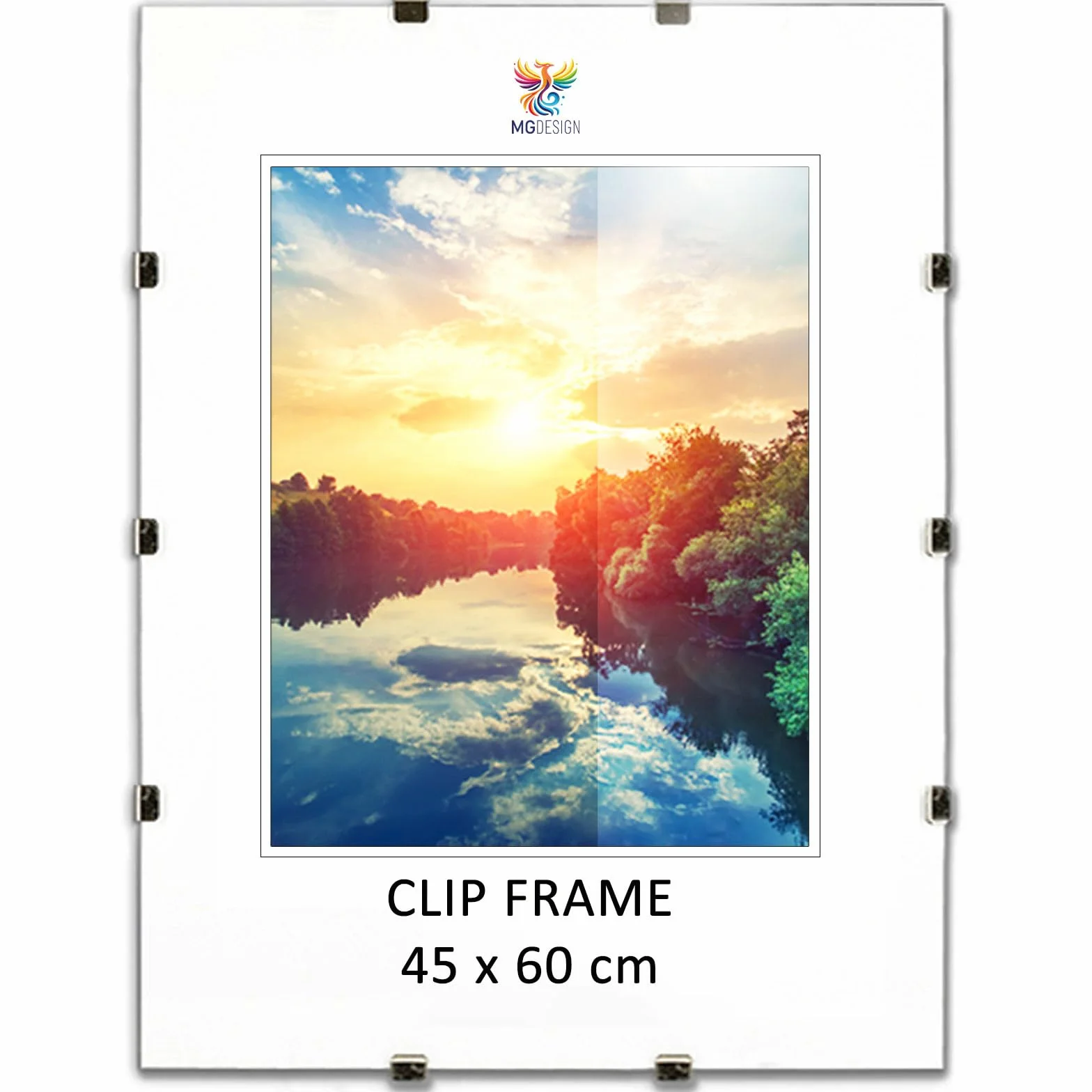 MG Design Marco de clip 45 x 60 cm - sin marco, acrílico transparente y fondo HDF, vertical u horizontal, para fotos, pósteres y diplomas