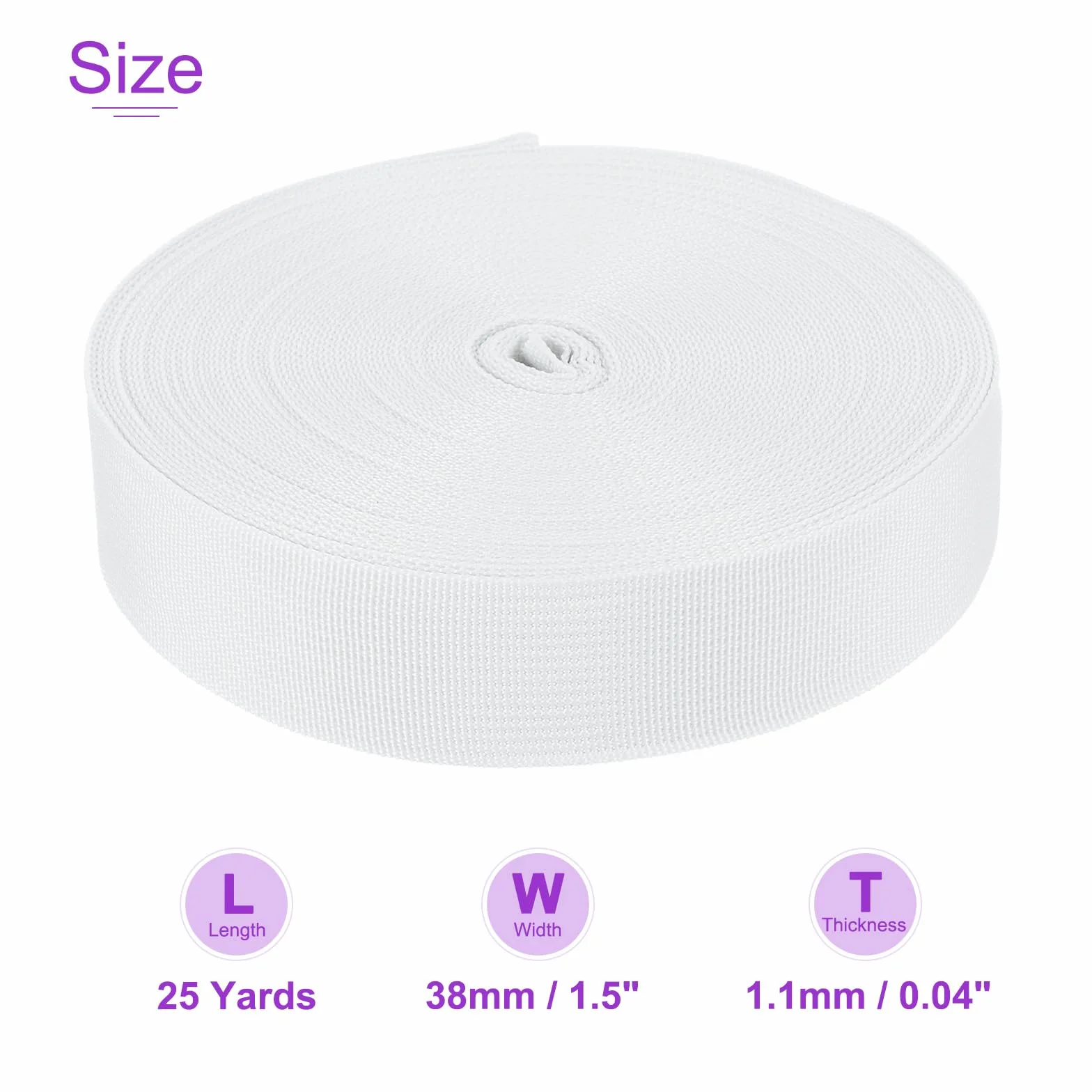 Correa de Nylon Plana 25 Yardas X 38 mm Blanca para Manualidades Mochila