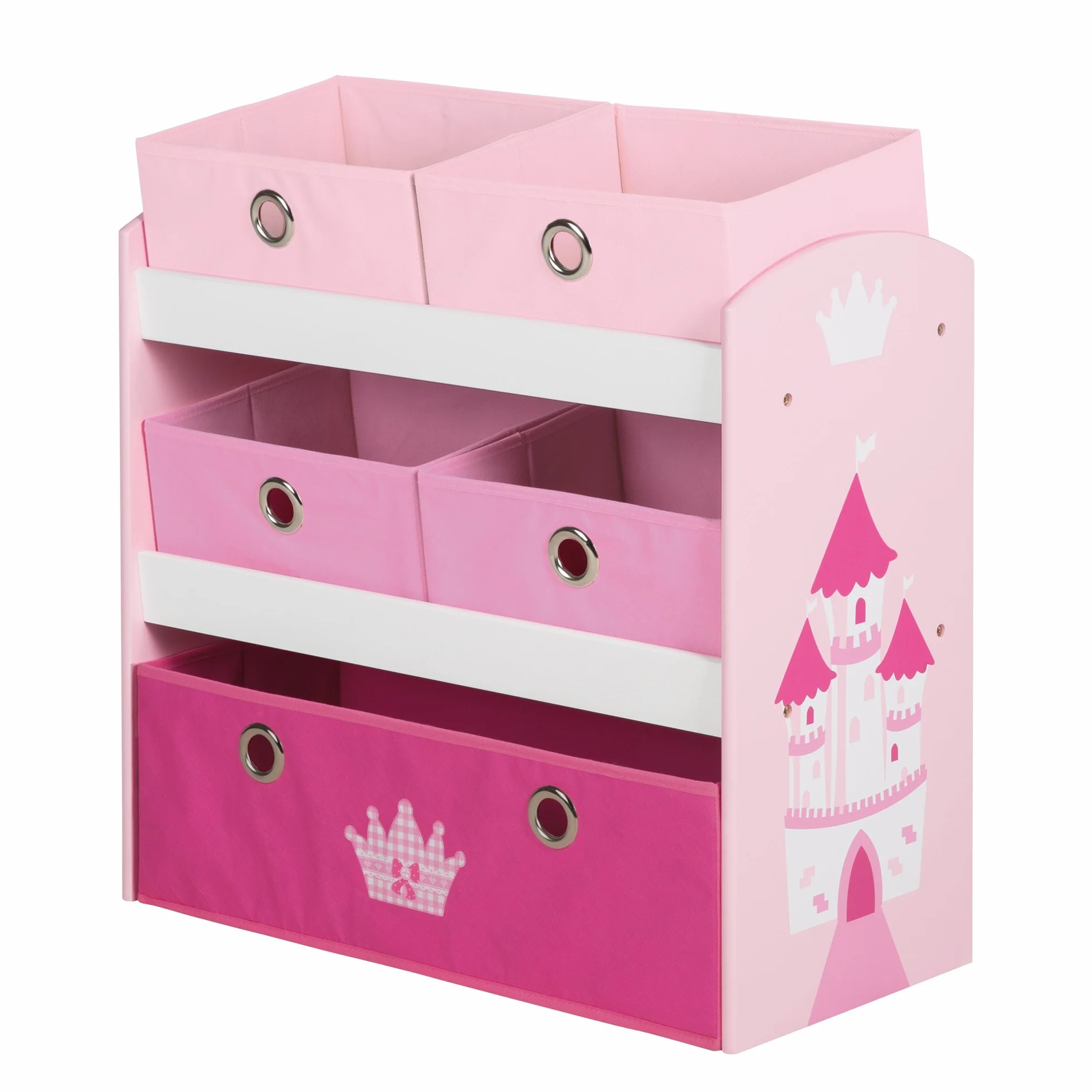 roba Estantería Almacenamiento Krone 5 Cajas Tela Juguetes Organizador Infantil Castillo Rosa