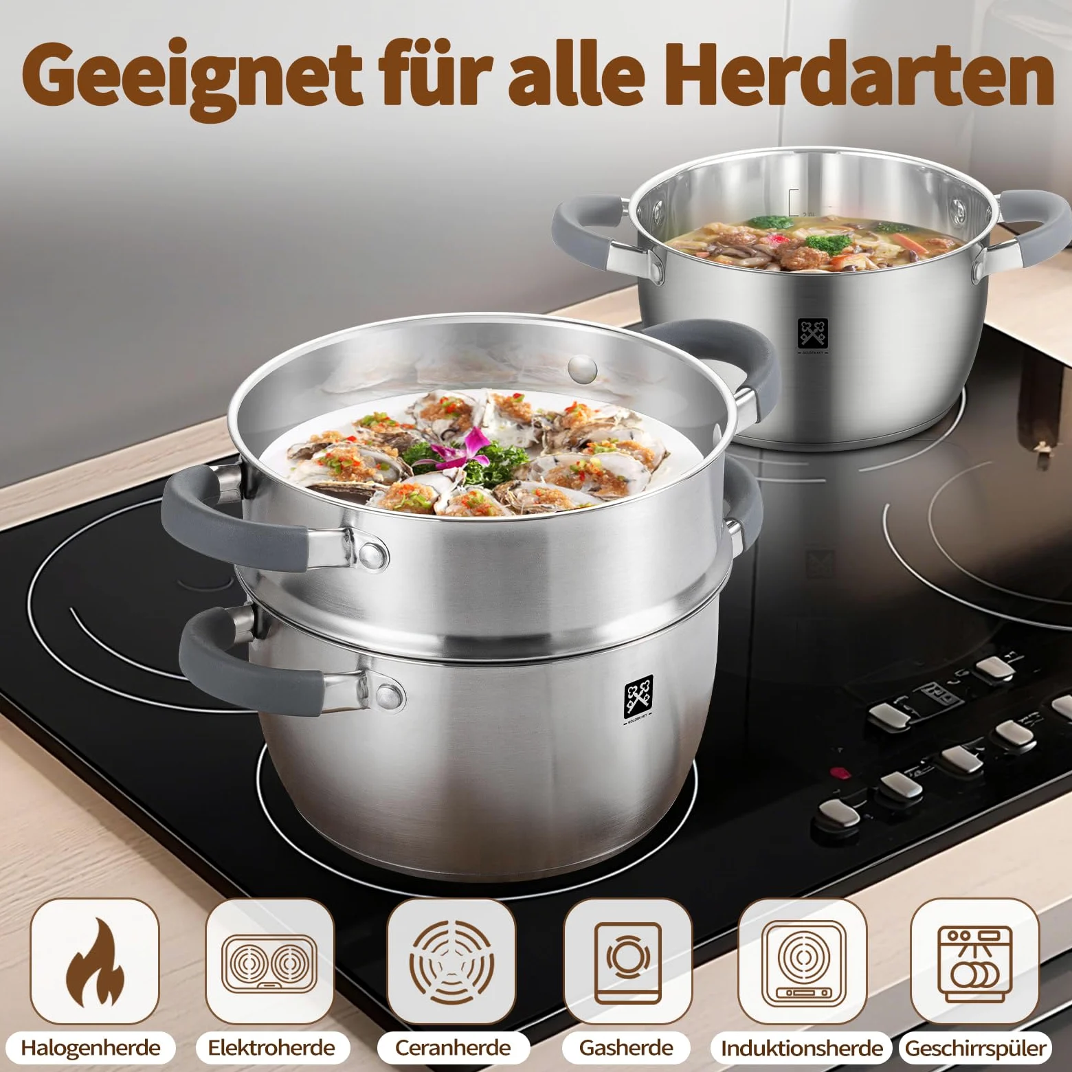Olla de vapor con tapa de cristal de 20 cm, olla de vapor de acero inoxidable de 3 l, incluye cesta de vapor, inducción, vapor, vapor, olla de cuscús, apta para verduras, sopas, albóndigas, horno y