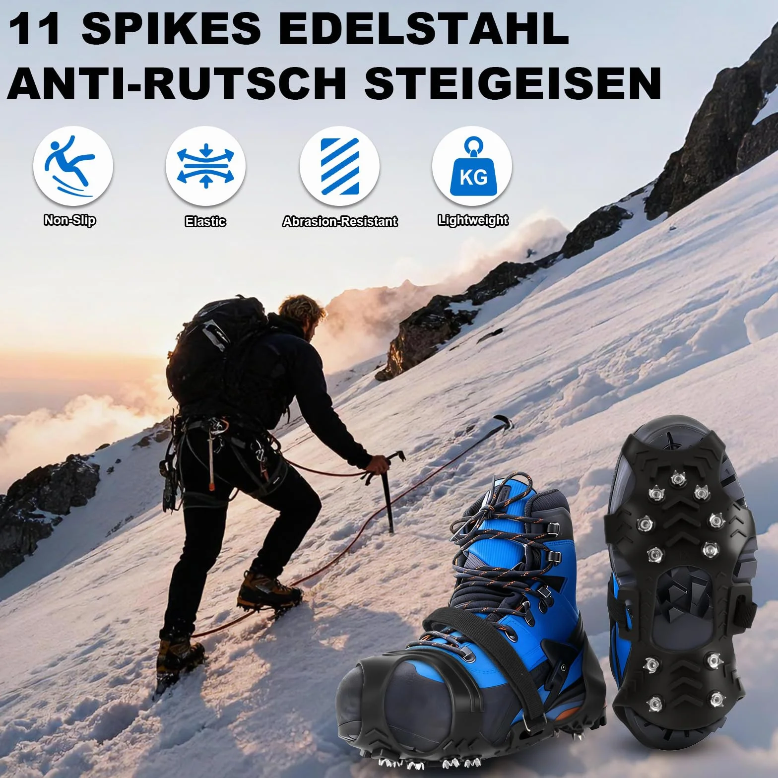 Crampones Nieve Hielo 11 Dientes Ligeros para Caminar Correr Alpinismo Invierno Senderismo