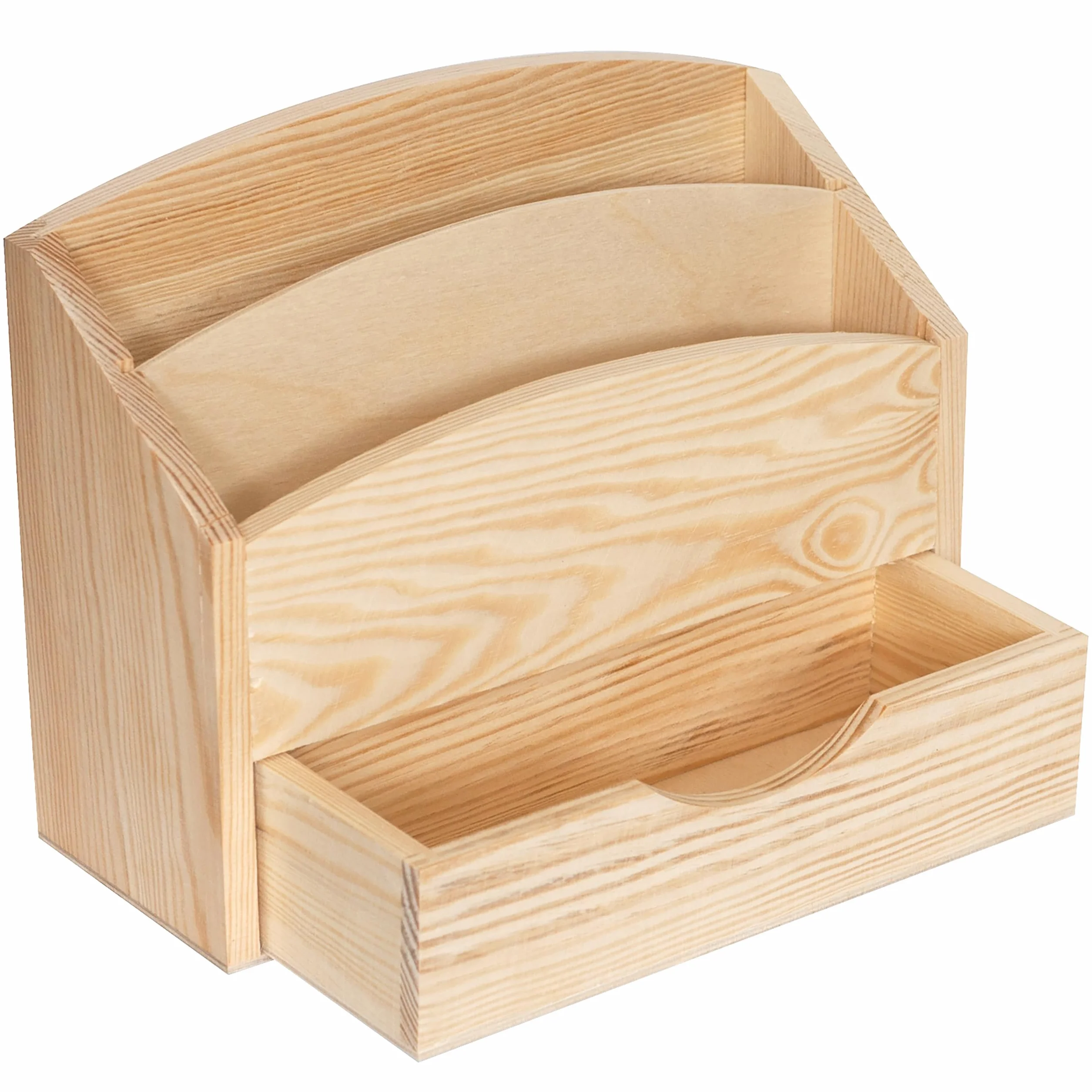 Creative Deco Organizador Escritorio Madera | 2 Compartimentos y Cajón | 25 x 10 x 20,5 cm | Clasificador Documentos Cartas Papeles | Perfecto para Decoupage y Decoración