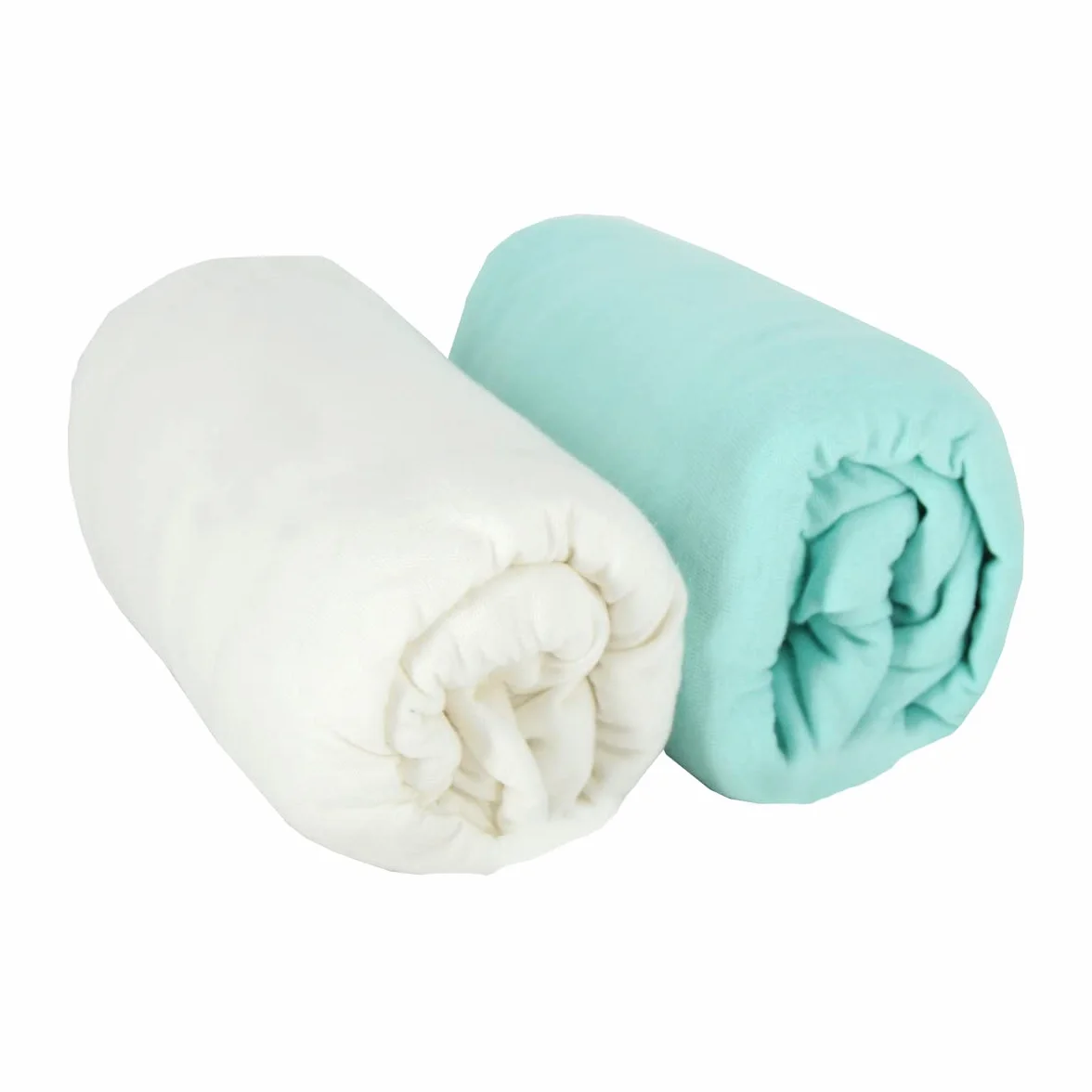 Babycalin - Set de 2 sábanas bajeras, 70cm x 140cm, Blanco/ Turquesa