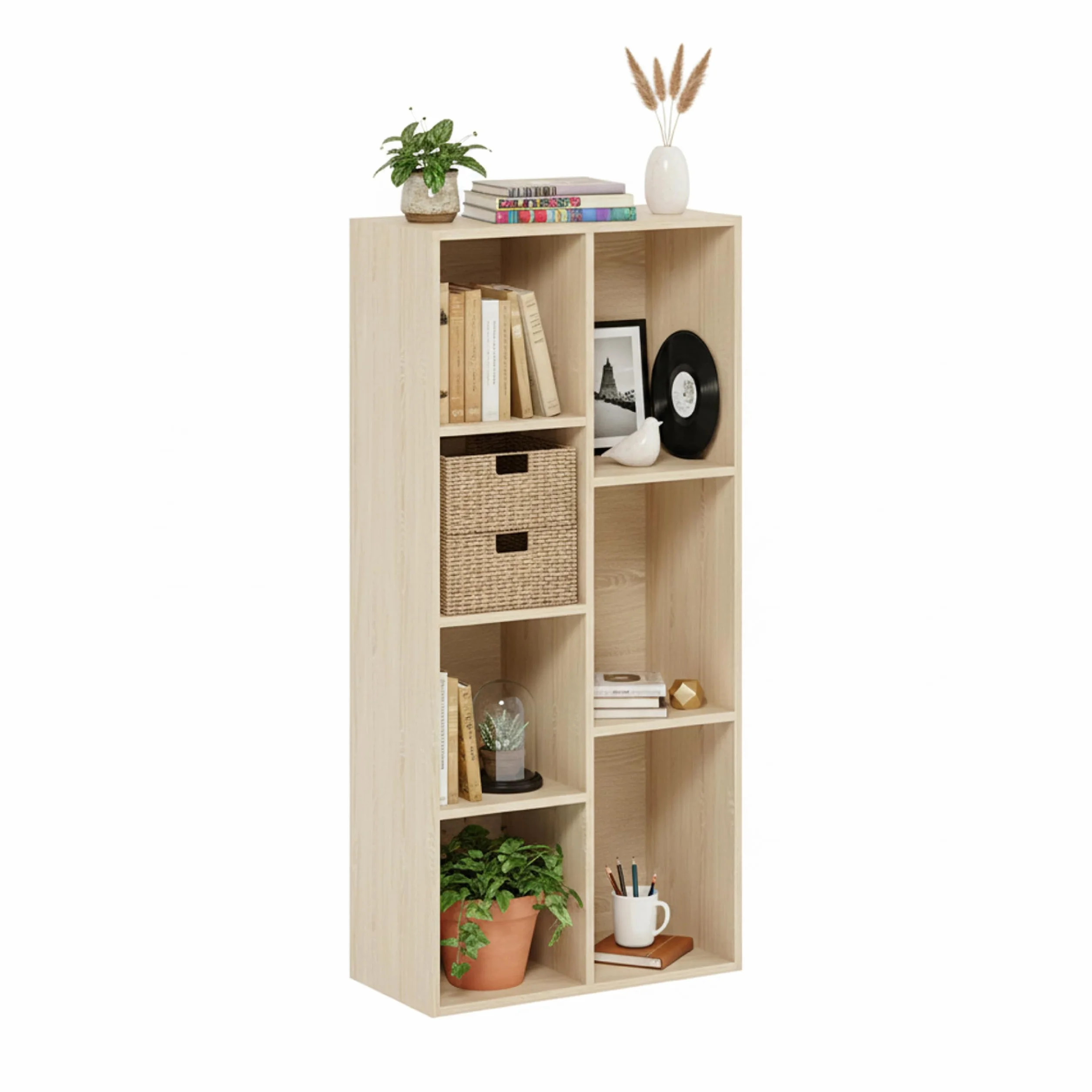 Baroni Home Librería de cubos modulares, estantería modular multiusos para salón, dormitorio y entrada, diseño moderno, montaje sencillo (natural 7 cubos)