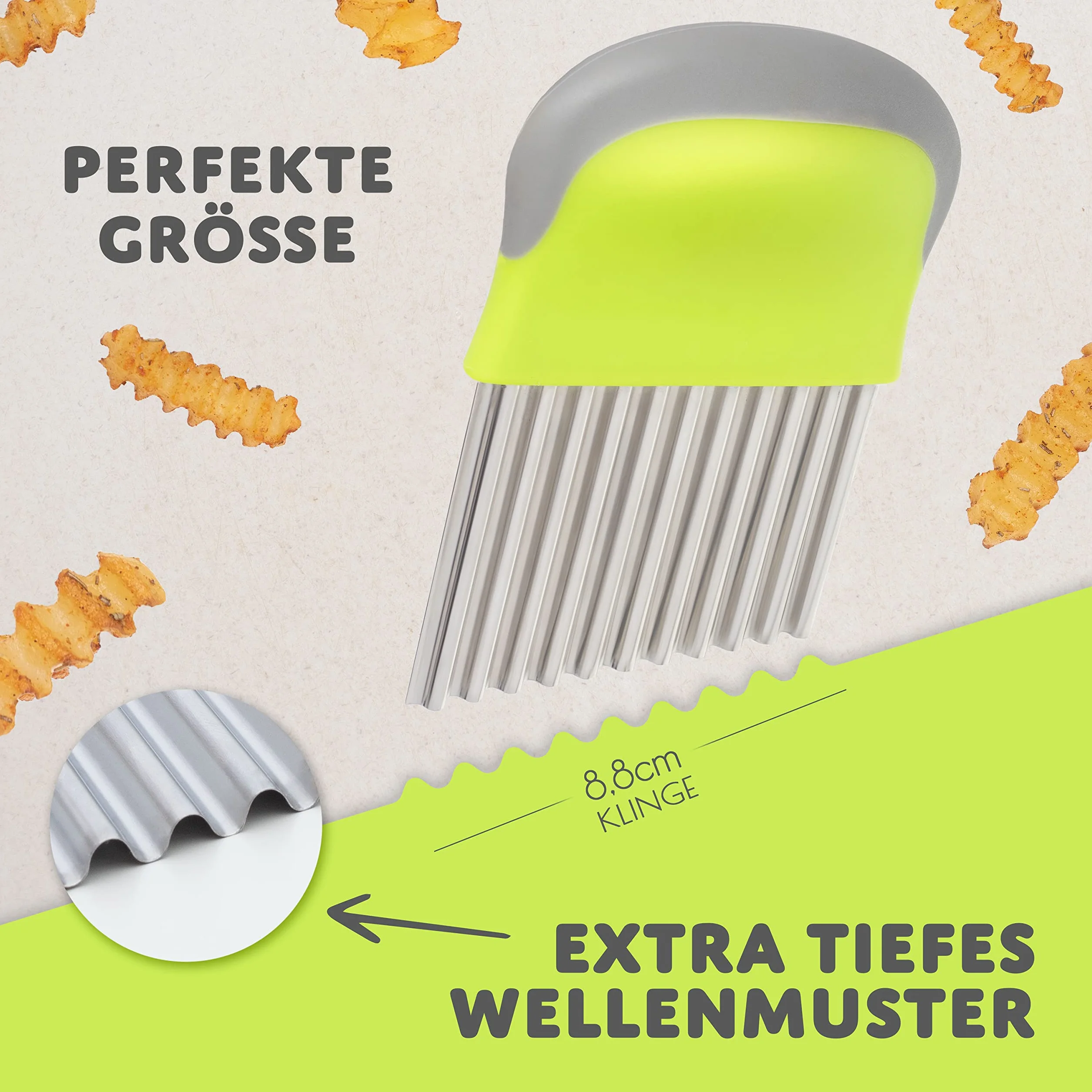 Villkin Cortador Ondas Acero Inoxidable para Frutas Verduras Estriadas - Mango Ergonomico Ondulado Cuchillo Cocina Divertida