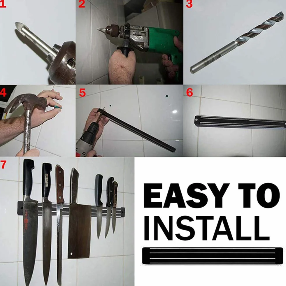 Barra magnética para cuchillos de cocina Imán montaje en pared titular cuchillos magnético cocina barra magnética titular cuchillos y utensilios de acero inoxidable,33cm