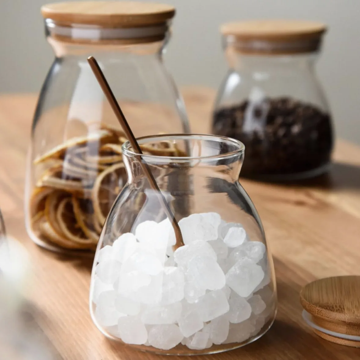 MAGICLULU Recipientes de Vidrio Borosilicato 2 Piezas Tapa de Madera y Silicona Capacidad 1000ml para Almacenamiento de Alimentos y Granos para Escritorio