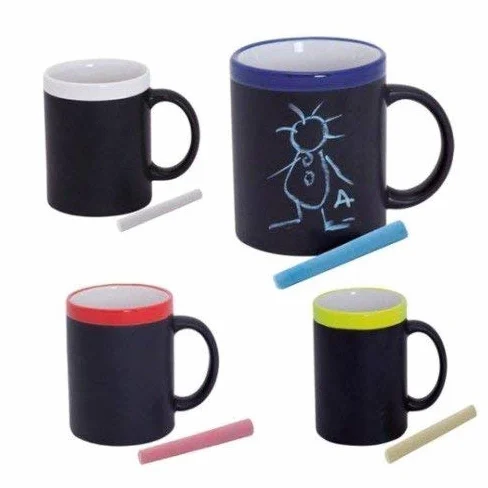 DISOK Lote de 30 Tazas Pizarra Cerámica Ideales para Desayuno, en Caja de Regalo. Tazas Infantiles para Colorear