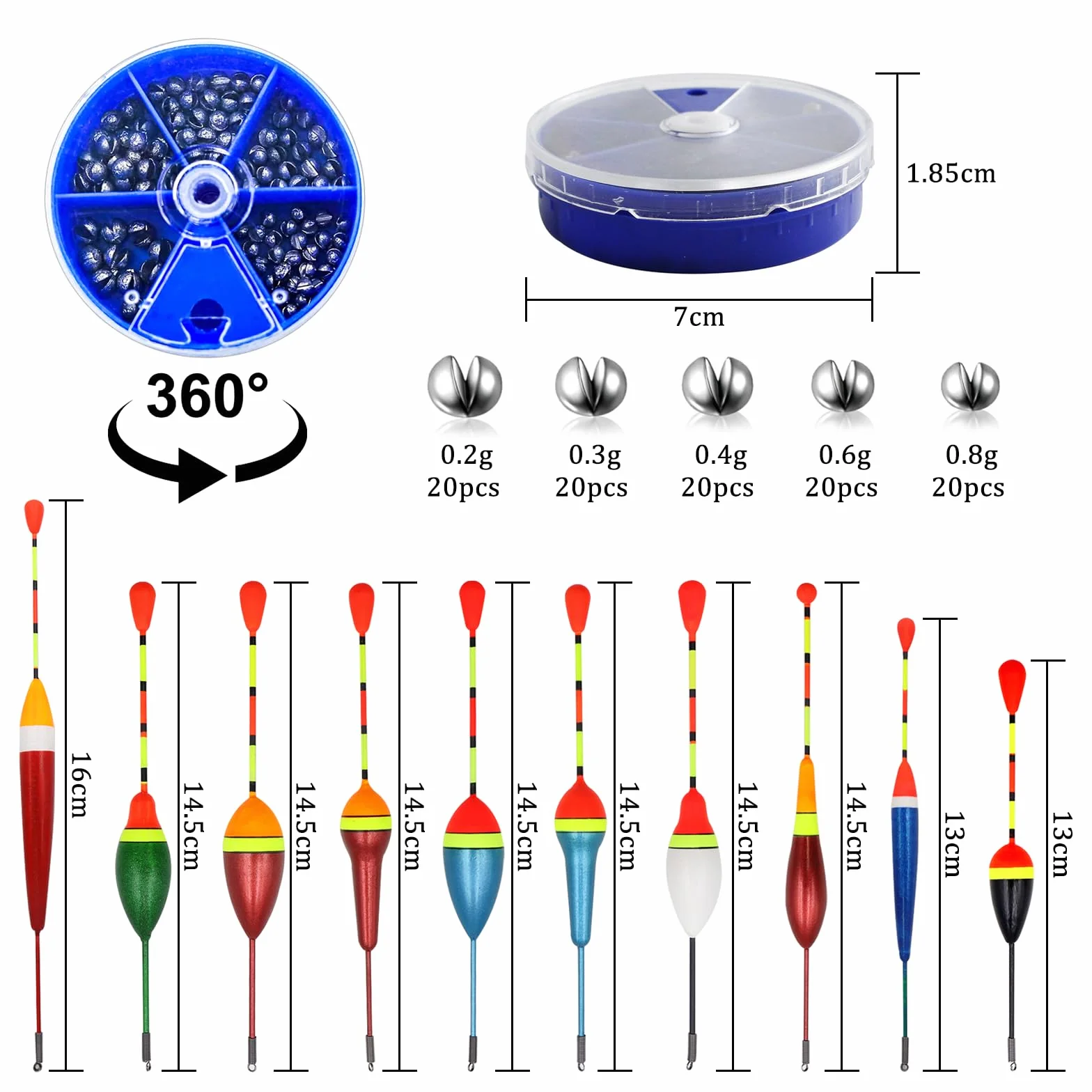 Set Flotadores de Pesca 10 Piezas con Float Stops para Trucha Lucioperca Tencas 0.6g-4.5g