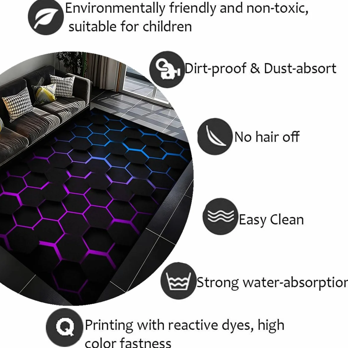 Alfombra Habitacion Juvenil Alfombra Gamer Suelo Gaming Room Decor Carpet Neón Hip Hop Graffiti Patrones Geométricos Geniales Algombras Salón Grandes Antideslizante Rug (Púrpura,100x120 cm)