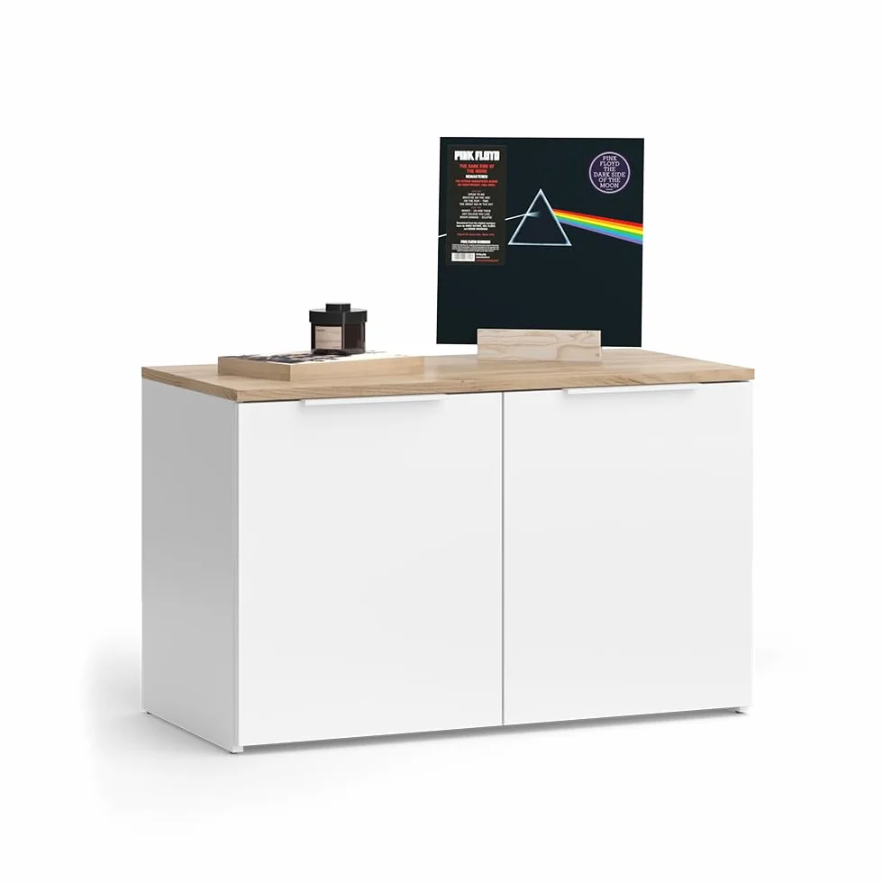 Vicco Aparador Wido, Blanco/Sonoma, 80 x 50 cm con 2 Puertas, Apto para Guardar Ropa y Objetos del hogar