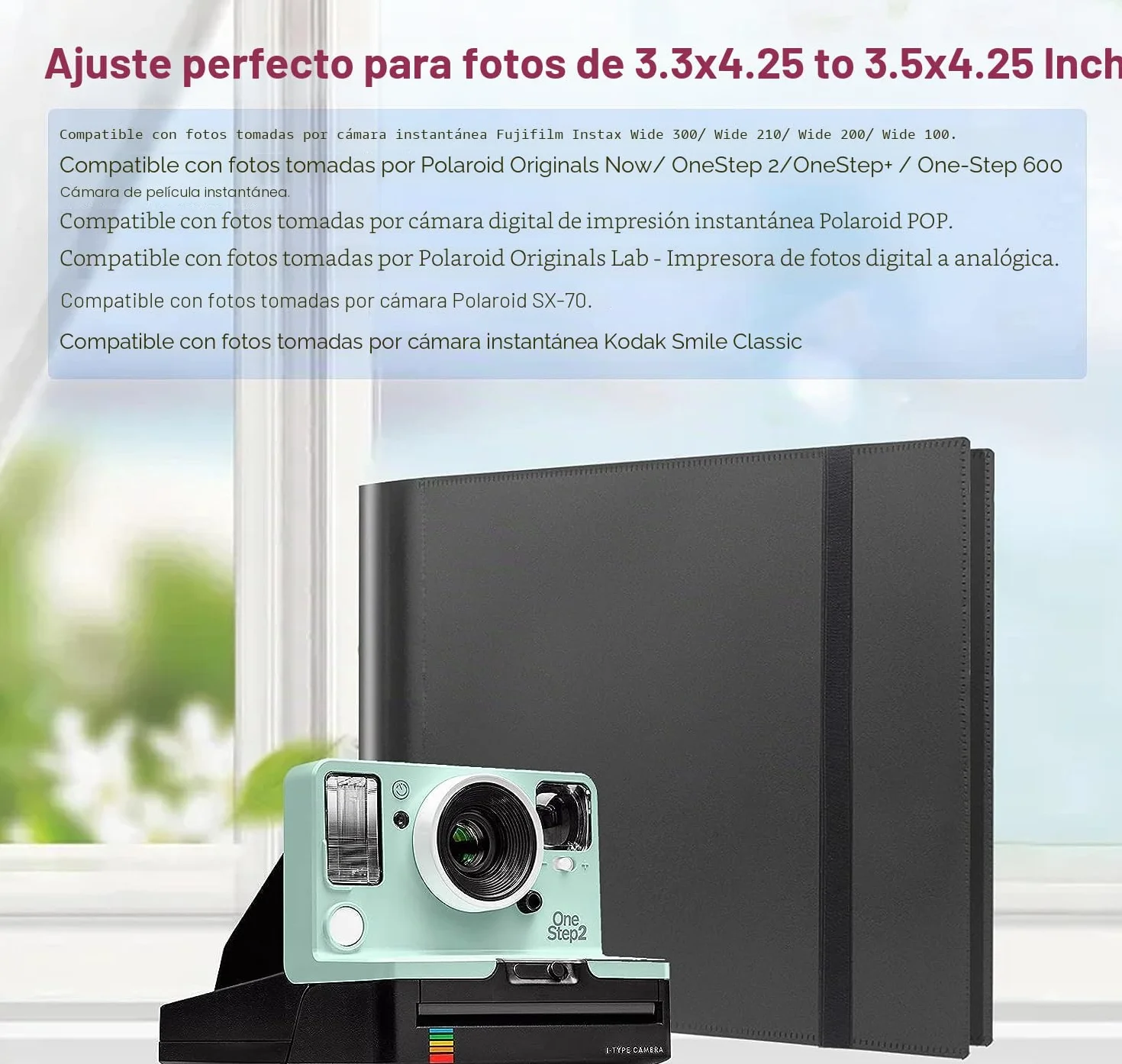 Álbum de fotos de 160 hojas para Fujifilm Instax Wide 400/300. Apta para cámaras instantáneas Polaroid Now/Now +/OneStep/OneStep 2, impresora POP/Lab y película i-Type/600/SX-70 (Negro)