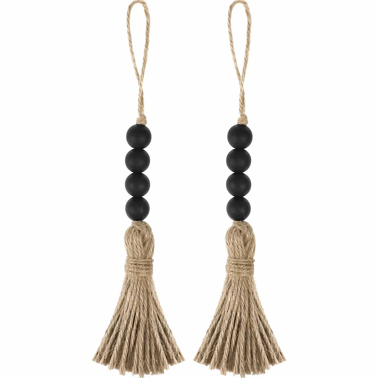 HOMSFOU Adorno Colgante De Cuentas De Madera con Borlas para Decoración De Manillas De Puertas Estilo Rústico para Hogar Oficina Tienda 8.26X1.18X0.39In Paquete De 6