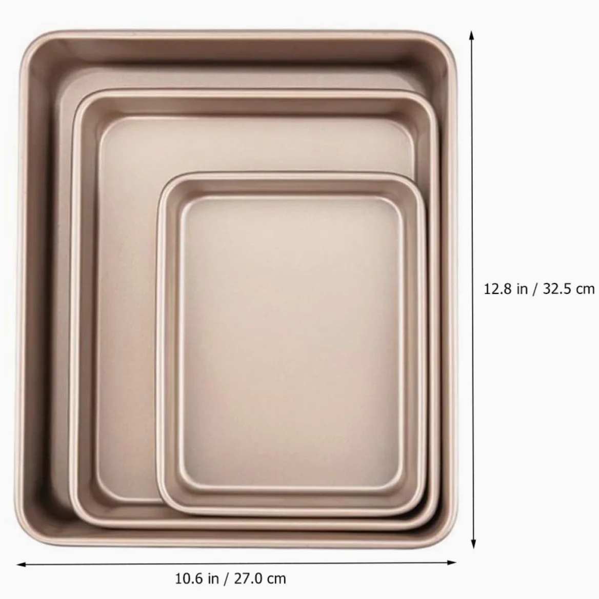 Set de 3 Moldes Rectangulares de Acero al Carbono Dorado para Hornear, Bandejas Fáciles de Usar y Convenientes para Pasteles y Fiestas de Alimentos