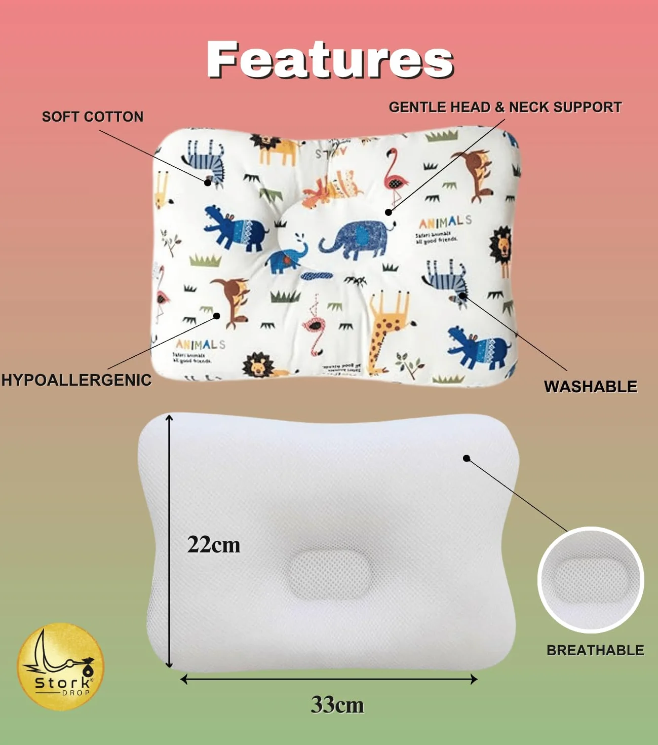 Almohada para bebé de algodón orgánico transpirable 3D Air previene plagiocefalia