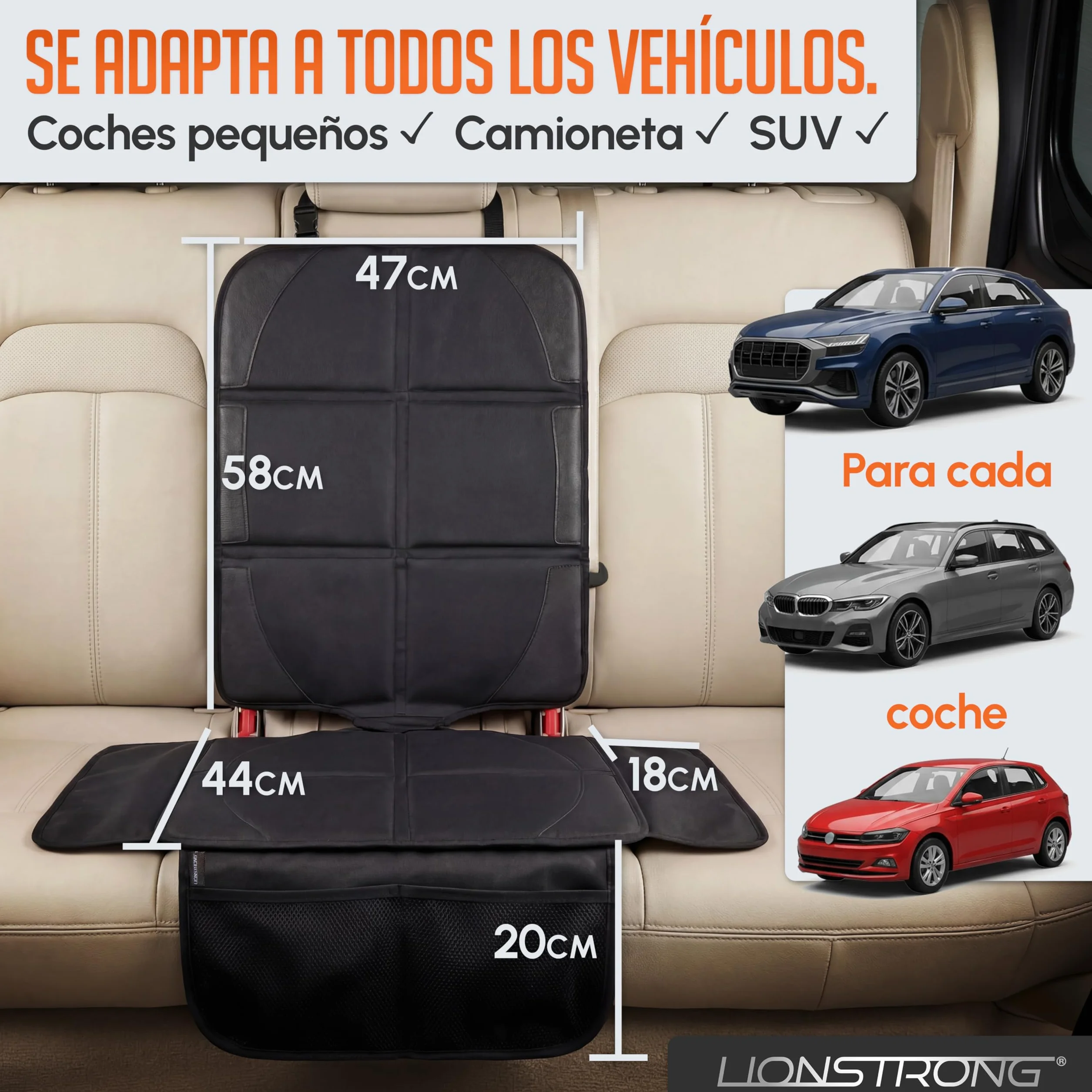 LIONSTRONG - Protector seguro para asiento infantil - Protege tu coche - Fundas para sillas de coche - ISOFIX (negro)