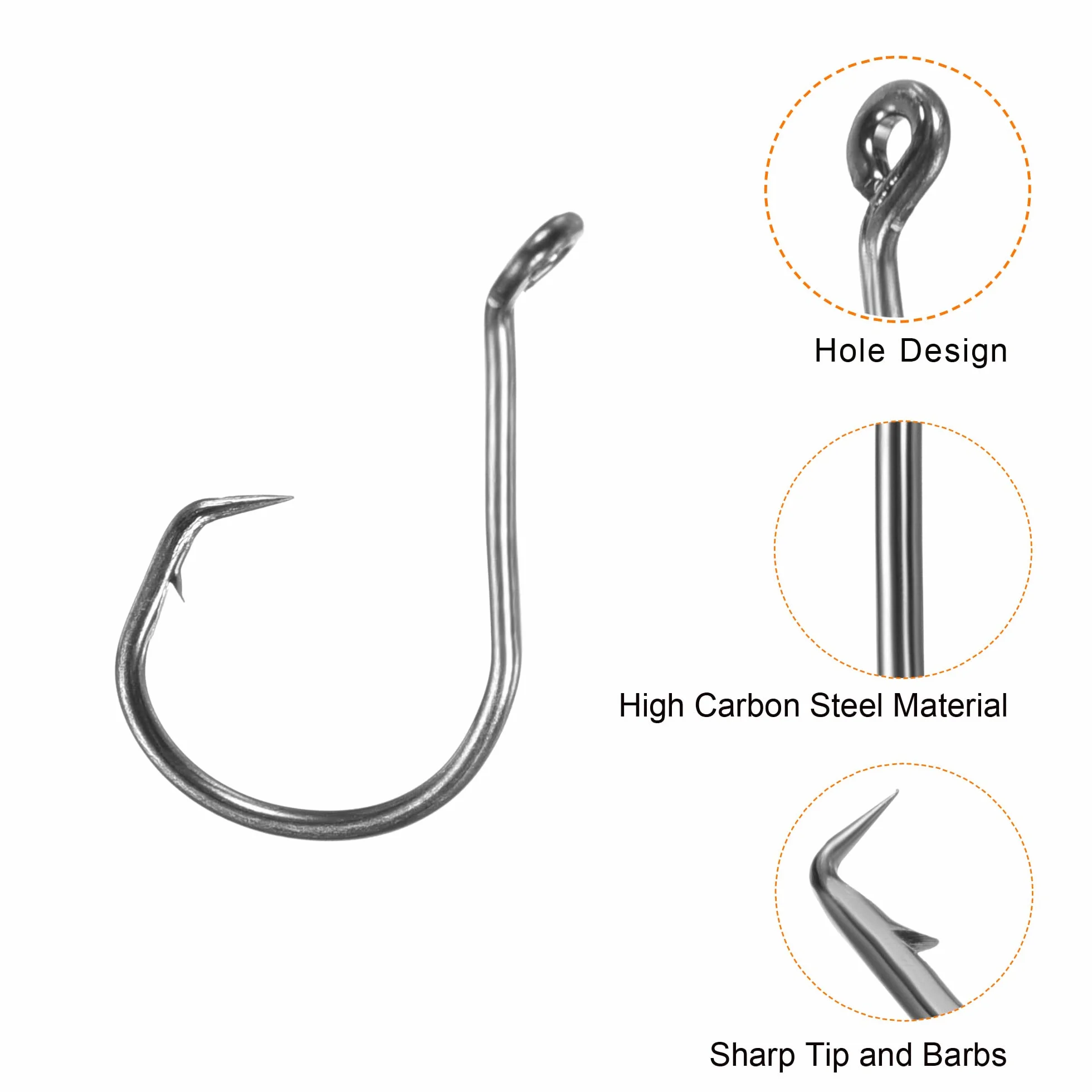 PATIKIL 2# Pesca Circular Anzuelos Carbono Acero 10 Paquetes 0.91" L con Púas Negro